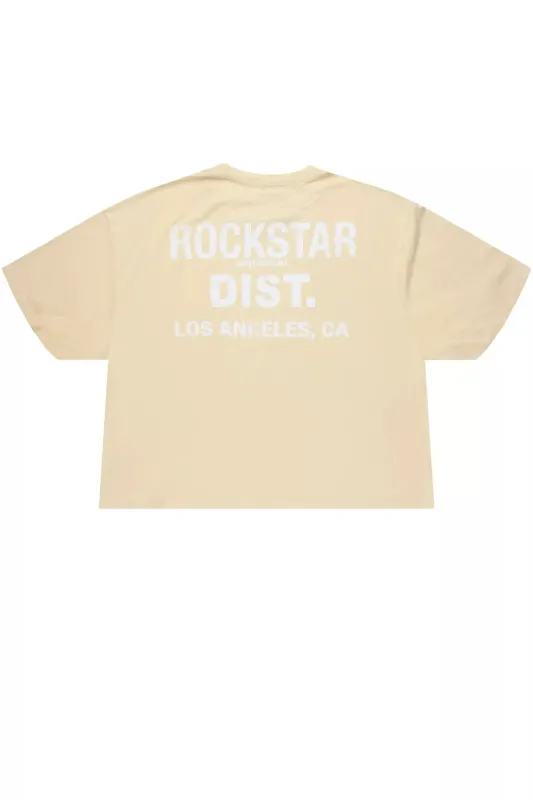 Lake Beige/White Boxy Crop T-Shirt sold by Rockstar Original