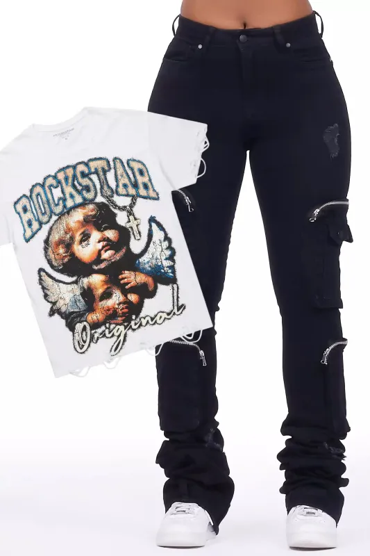 Jovala White Tee & Alisson Black Jean Set sold by Rockstar Original