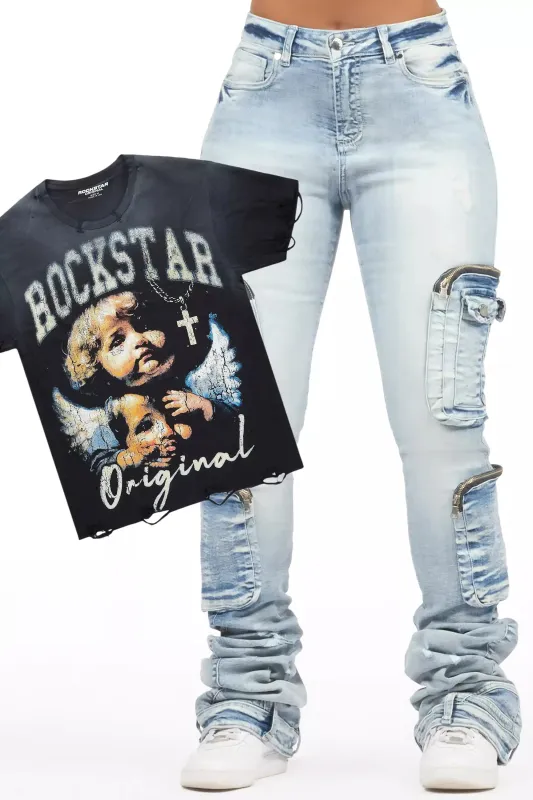 Jovala Black Tee & Alisson Light Wash Jean Set sold by Rockstar Original