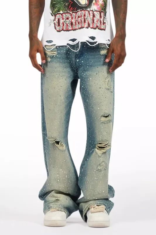 Discolite Rhinestone Medium Blue Baggy Jean sold by Rockstar Original