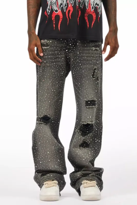 Discolite Rhinestone Grey Baggy Jean sold by Rockstar Original