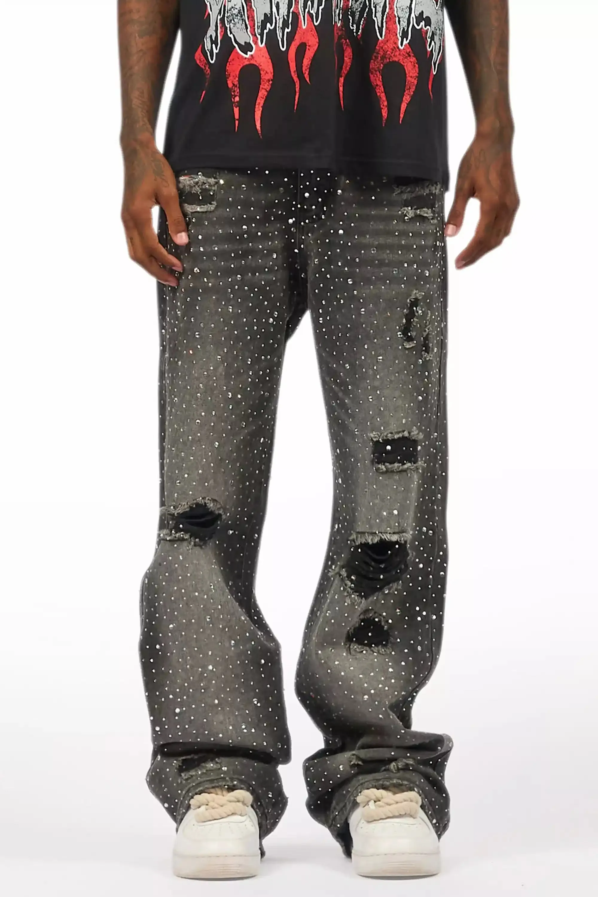 Discolite Rhinestone Grey Baggy Jean sold by Rockstar Original