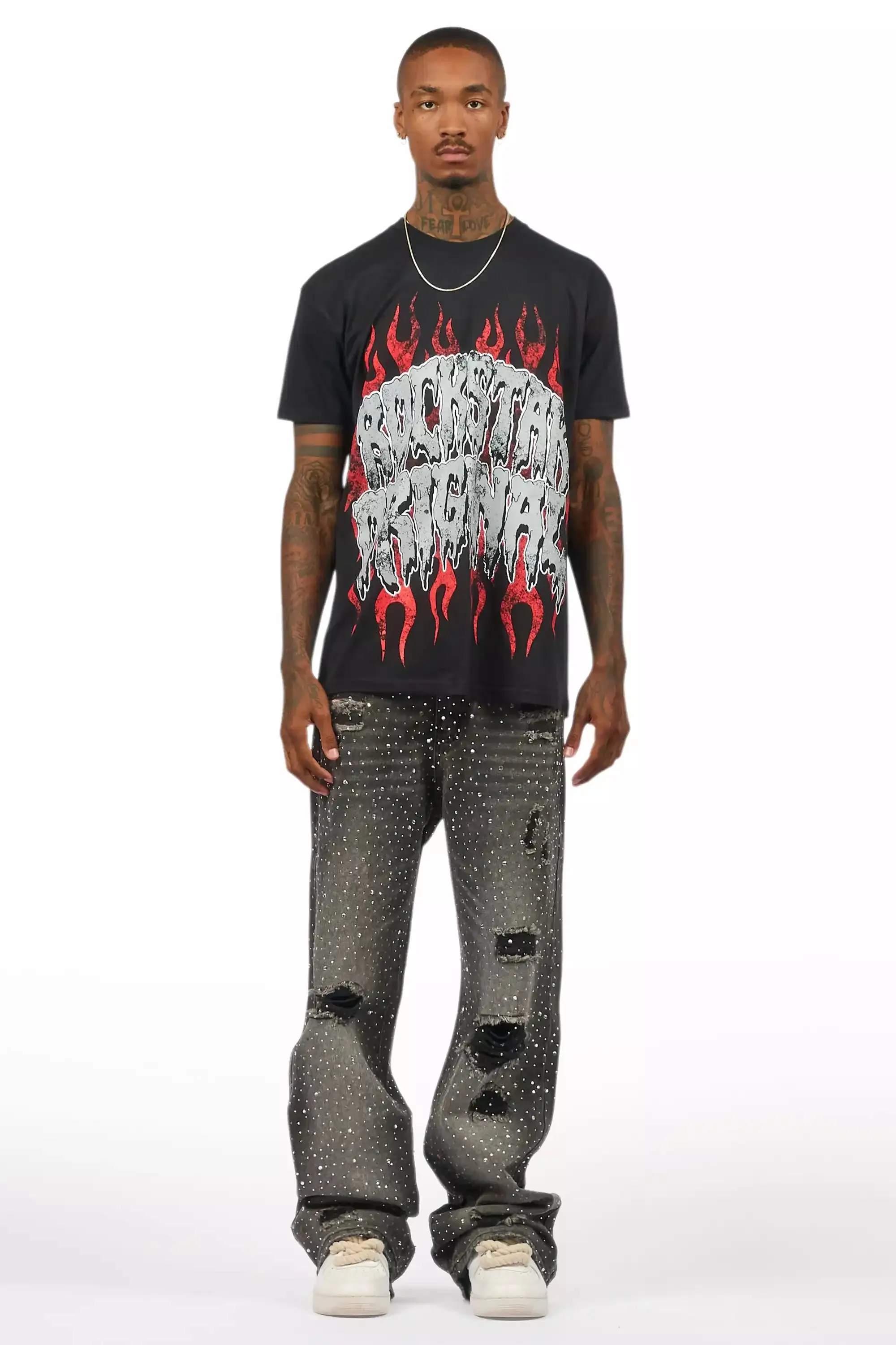 Discolite Rhinestone Grey Baggy Jean sold by Rockstar Original product image thumbnail 3