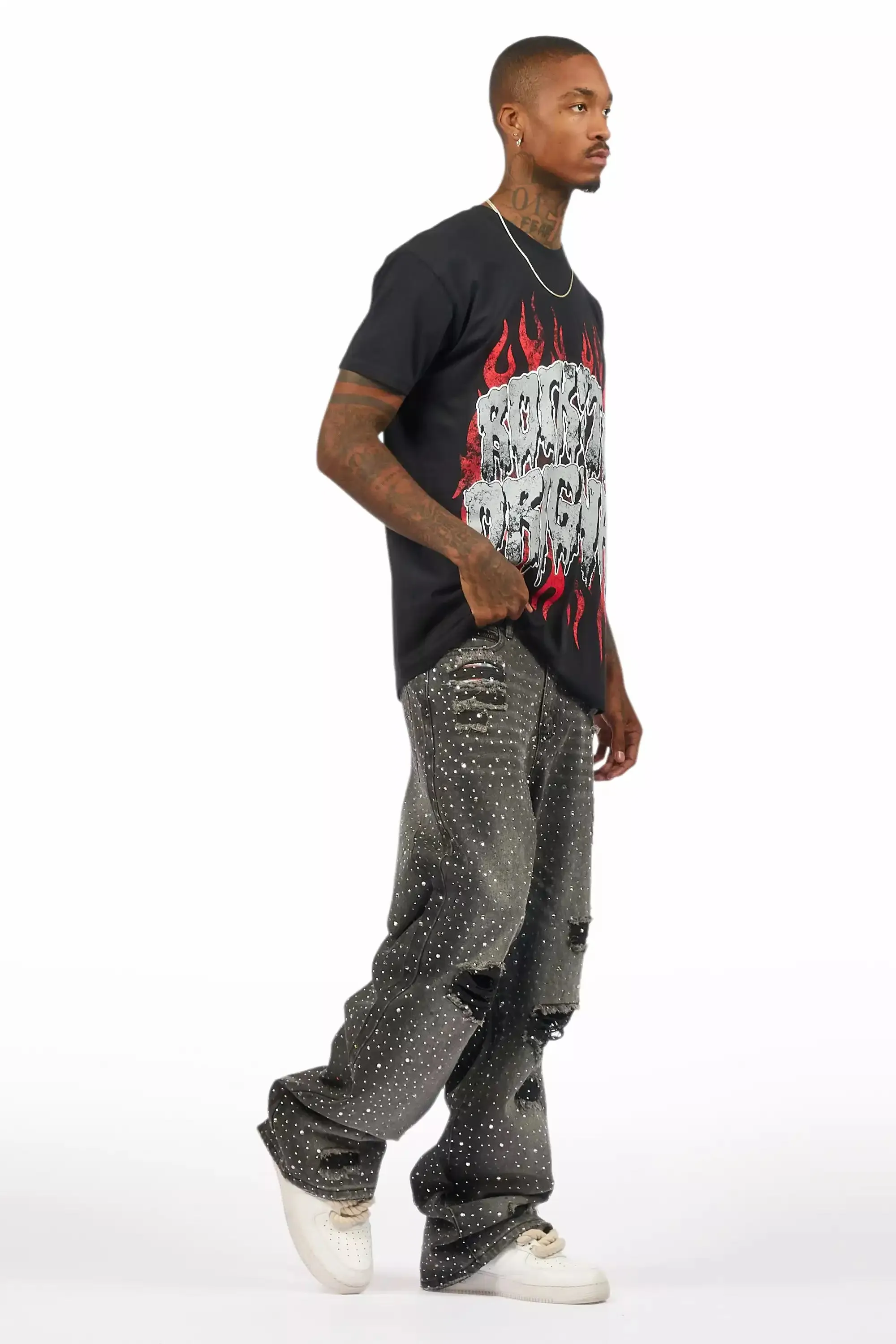 Discolite Rhinestone Grey Baggy Jean sold by Rockstar Original product image thumbnail 4