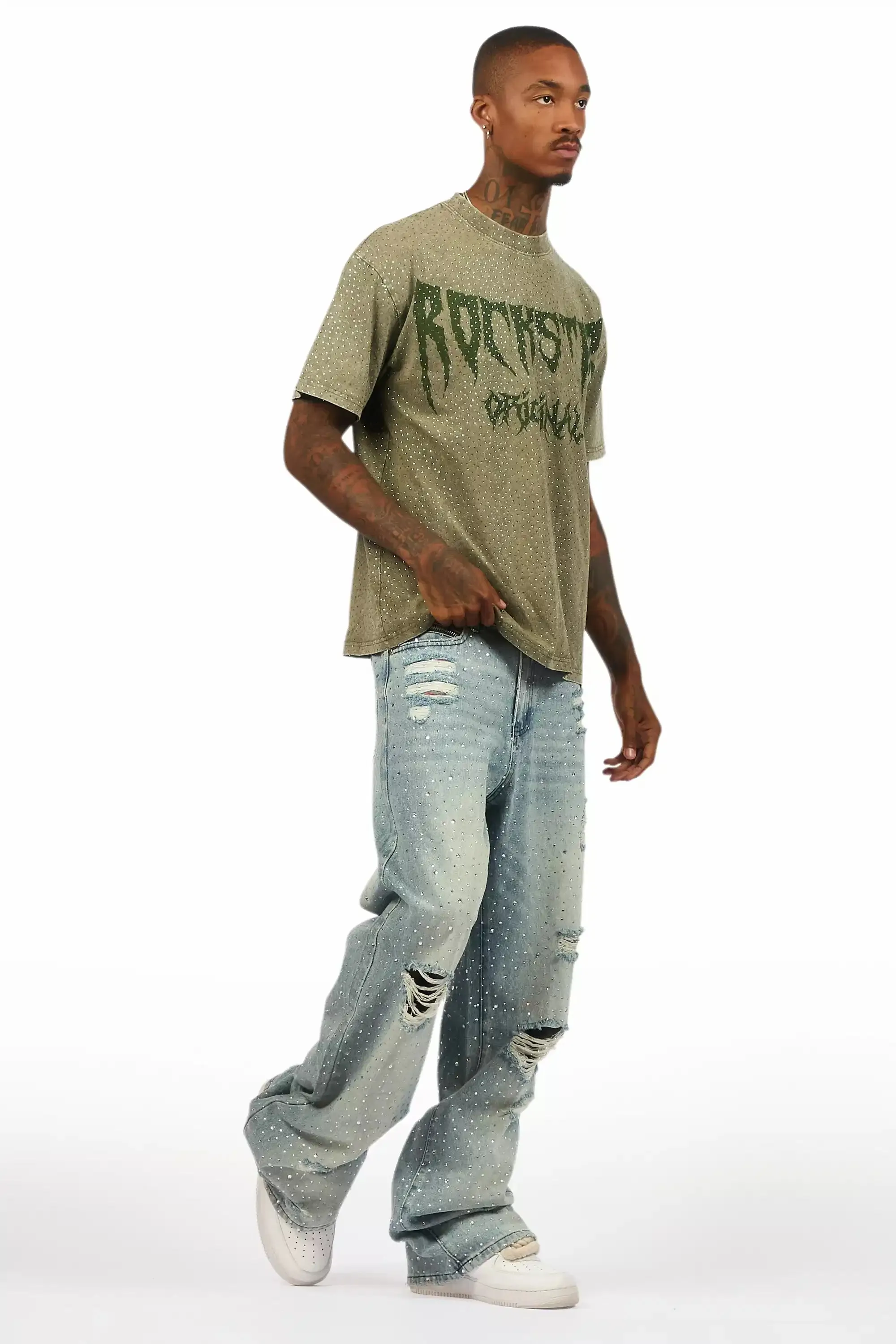 Discolite Rhinestone Light Blue Baggy Jean sold by Rockstar Original product image thumbnail 4