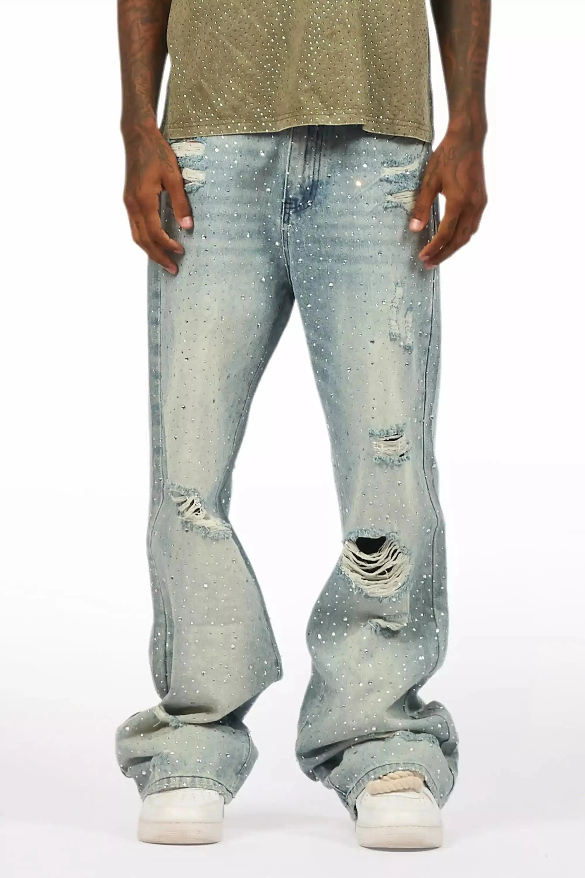 Discolite Rhinestone Light Blue Baggy Jean sold by Rockstar Original