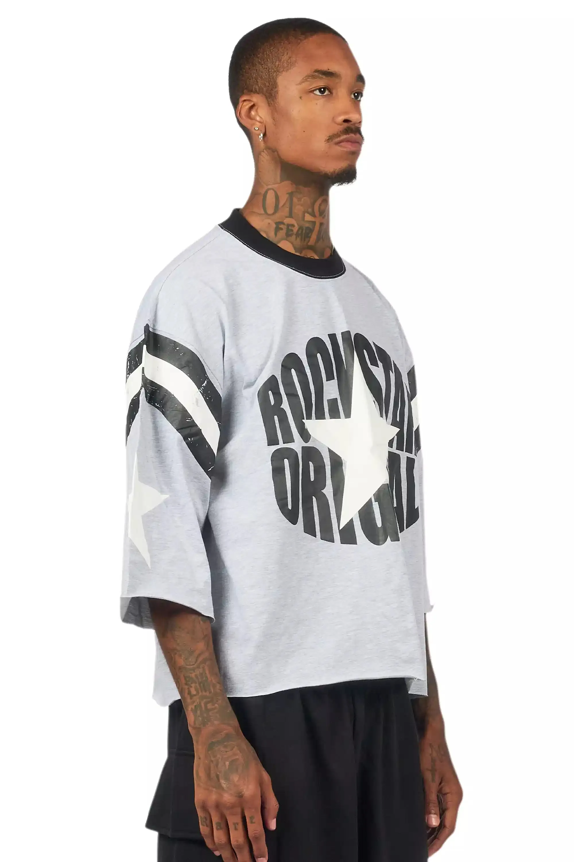 States Grey Boxy Crop T-Shirt sold by Rockstar Original product image thumbnail 3
