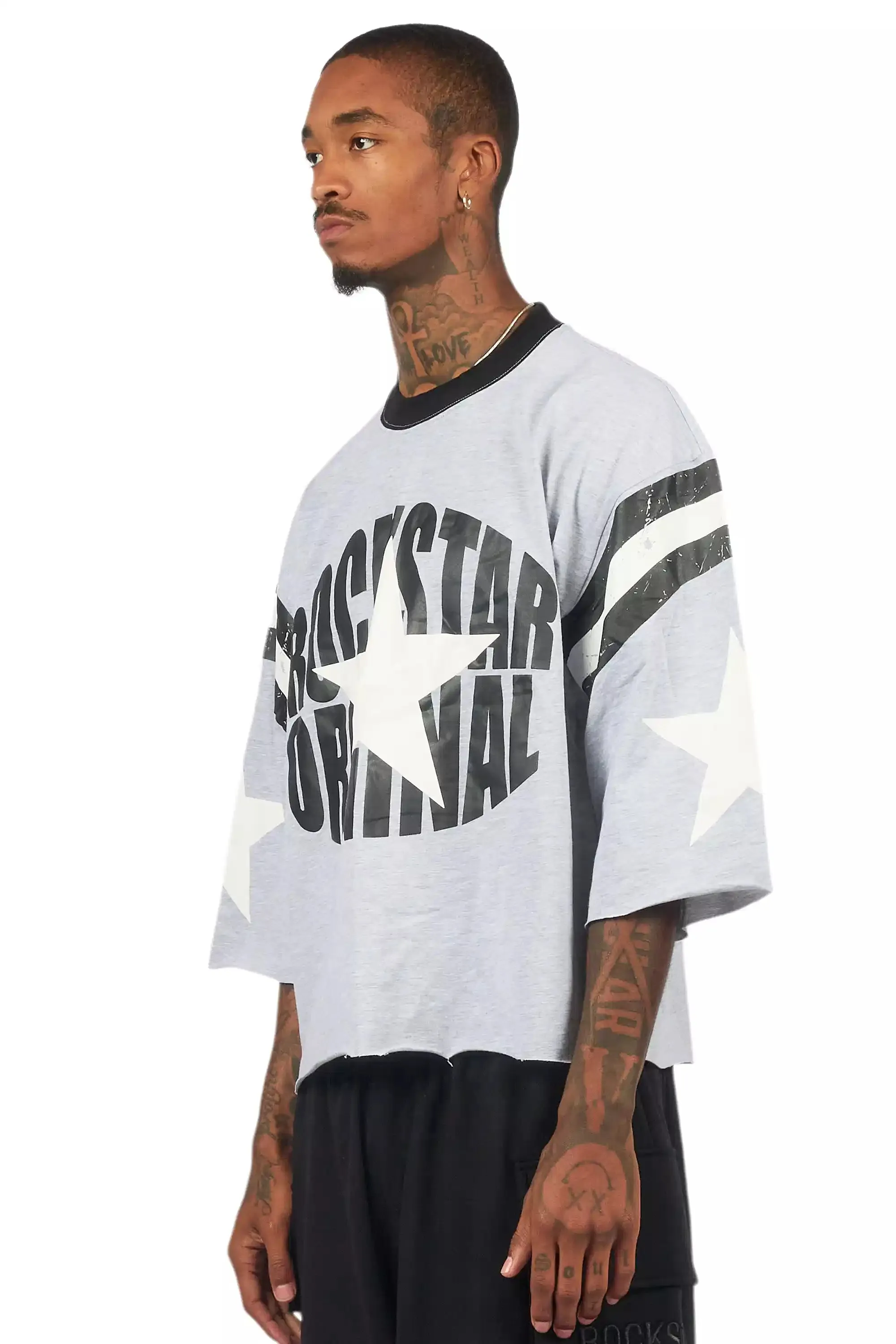 States Grey Boxy Crop T-Shirt sold by Rockstar Original product image thumbnail 4