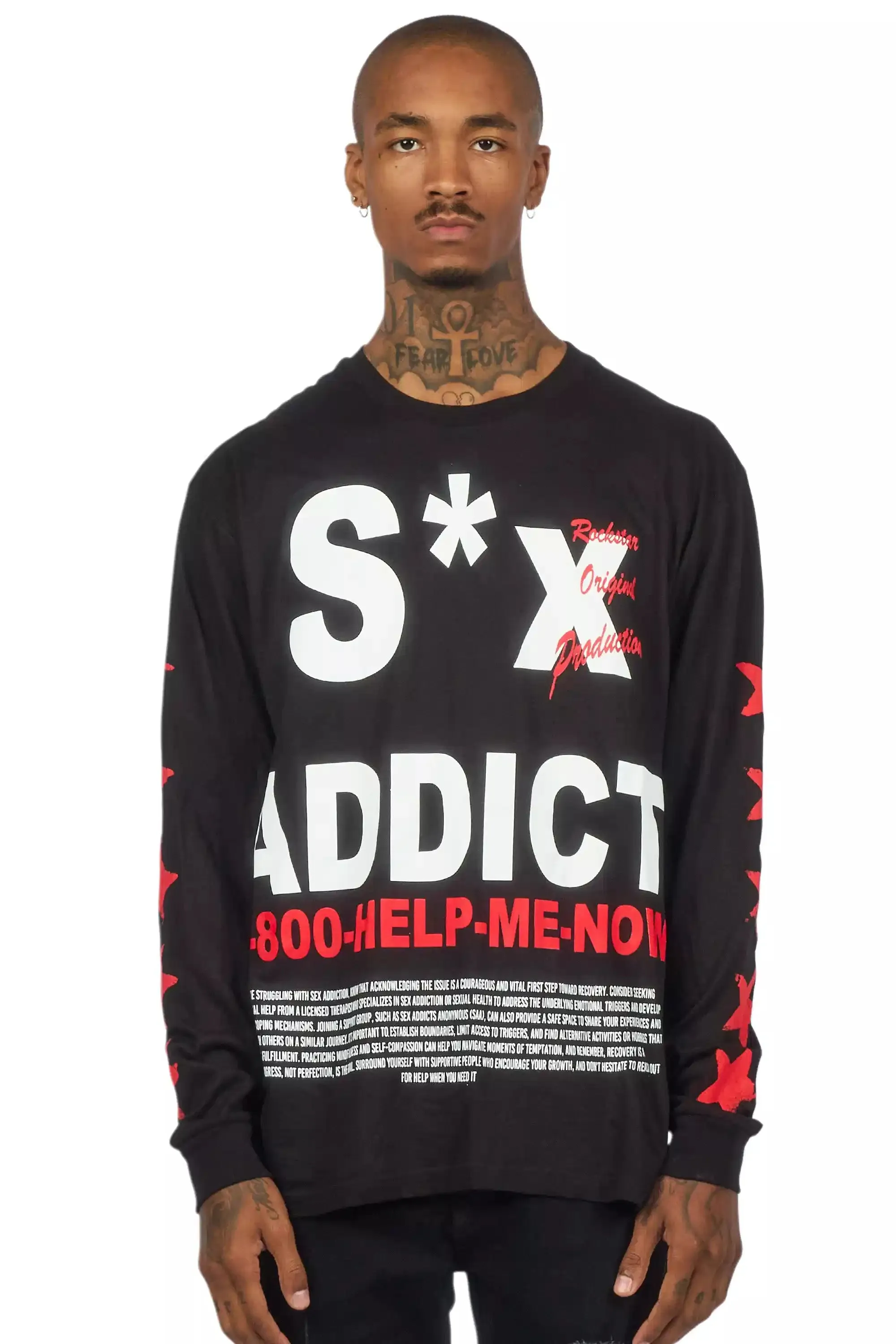 Addict Black/Red Long Sleeve Graphic T-Shirt sold by Rockstar Original