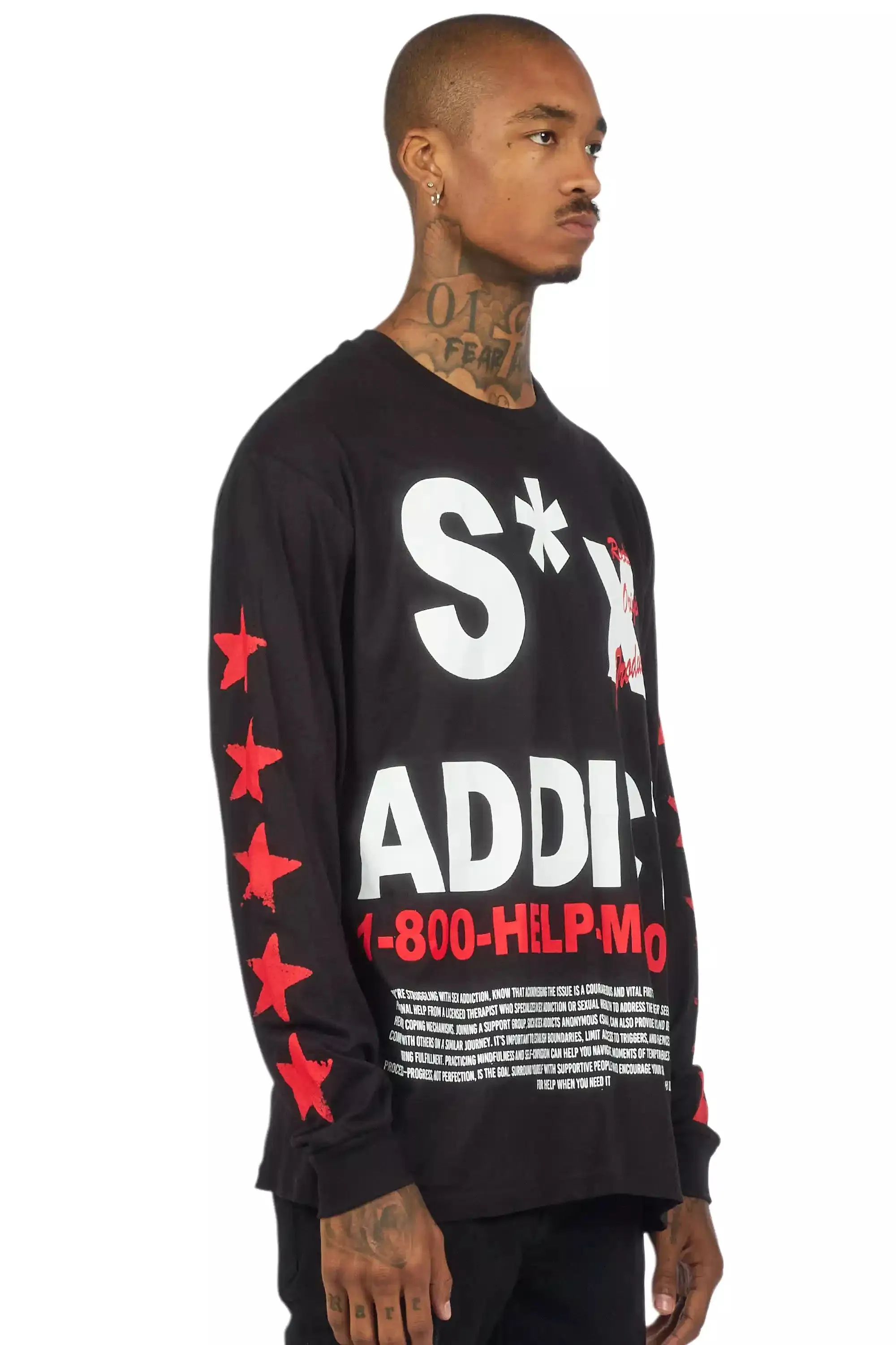Addict Black/Red Long Sleeve Graphic T-Shirt sold by Rockstar Original product image thumbnail 3