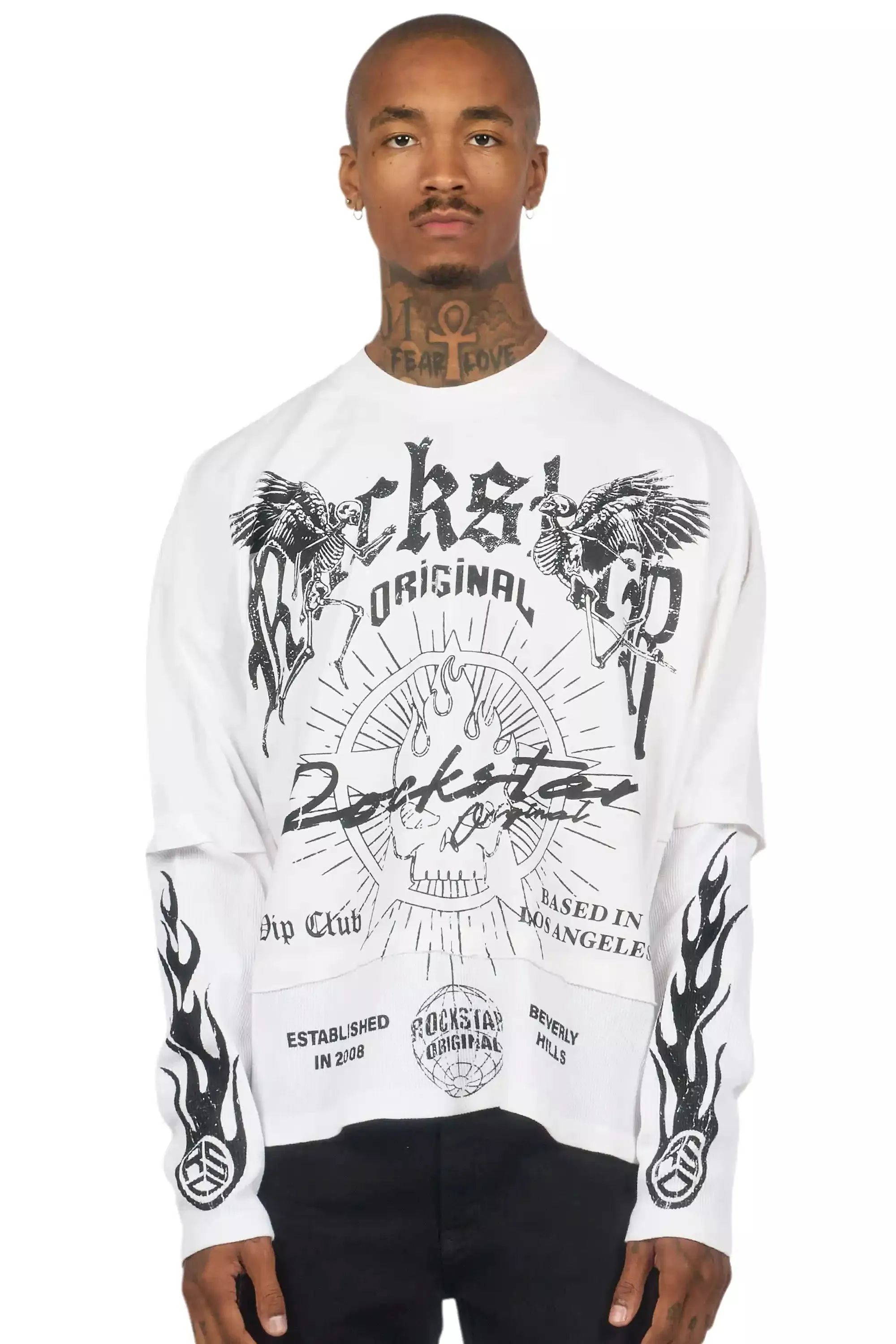 Tally White/Black Boxy Crop Double Layer Tee sold by Rockstar Original