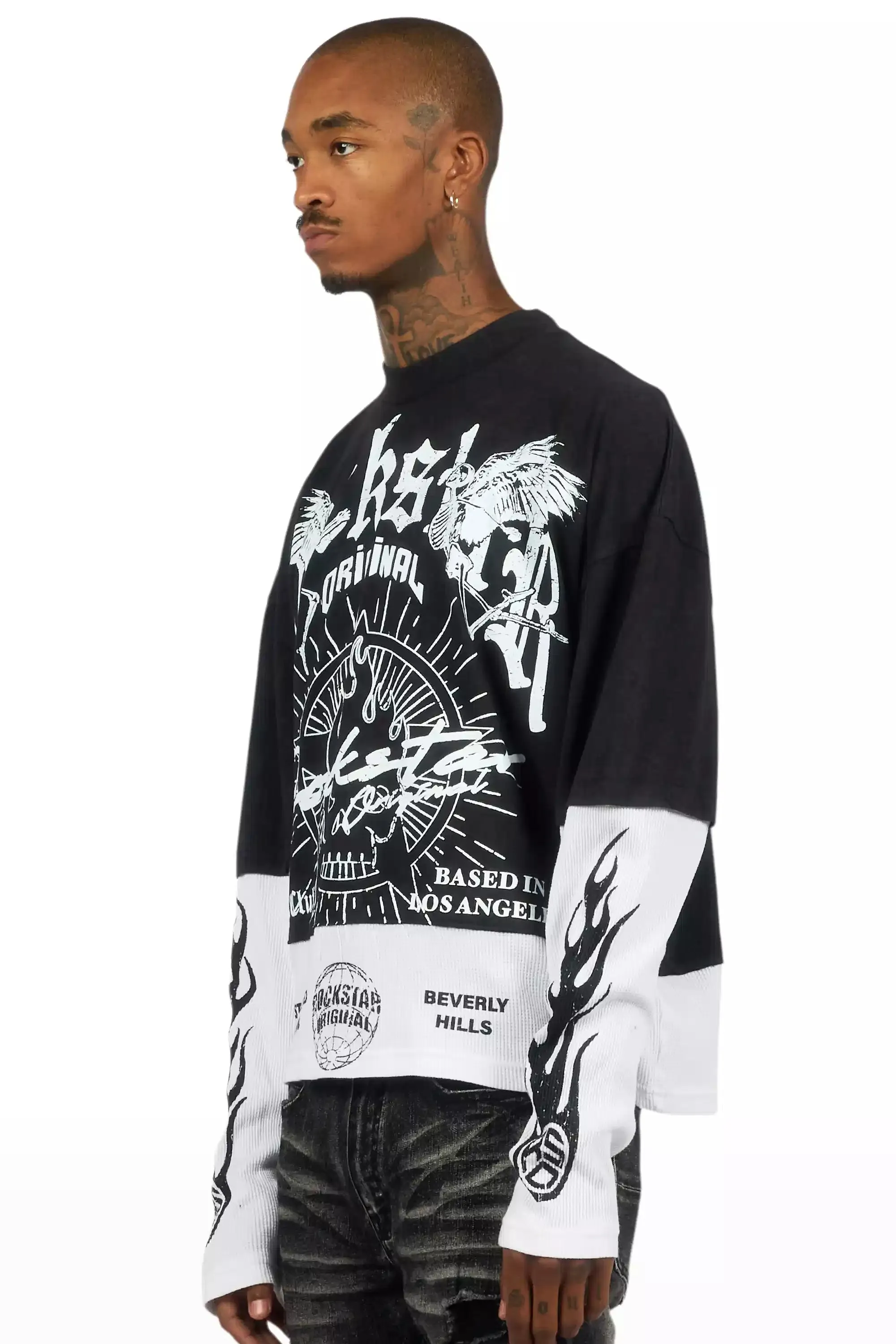 Tally Vintage Black/White Boxy Crop Double Layer Tee sold by Rockstar Original product image thumbnail 4