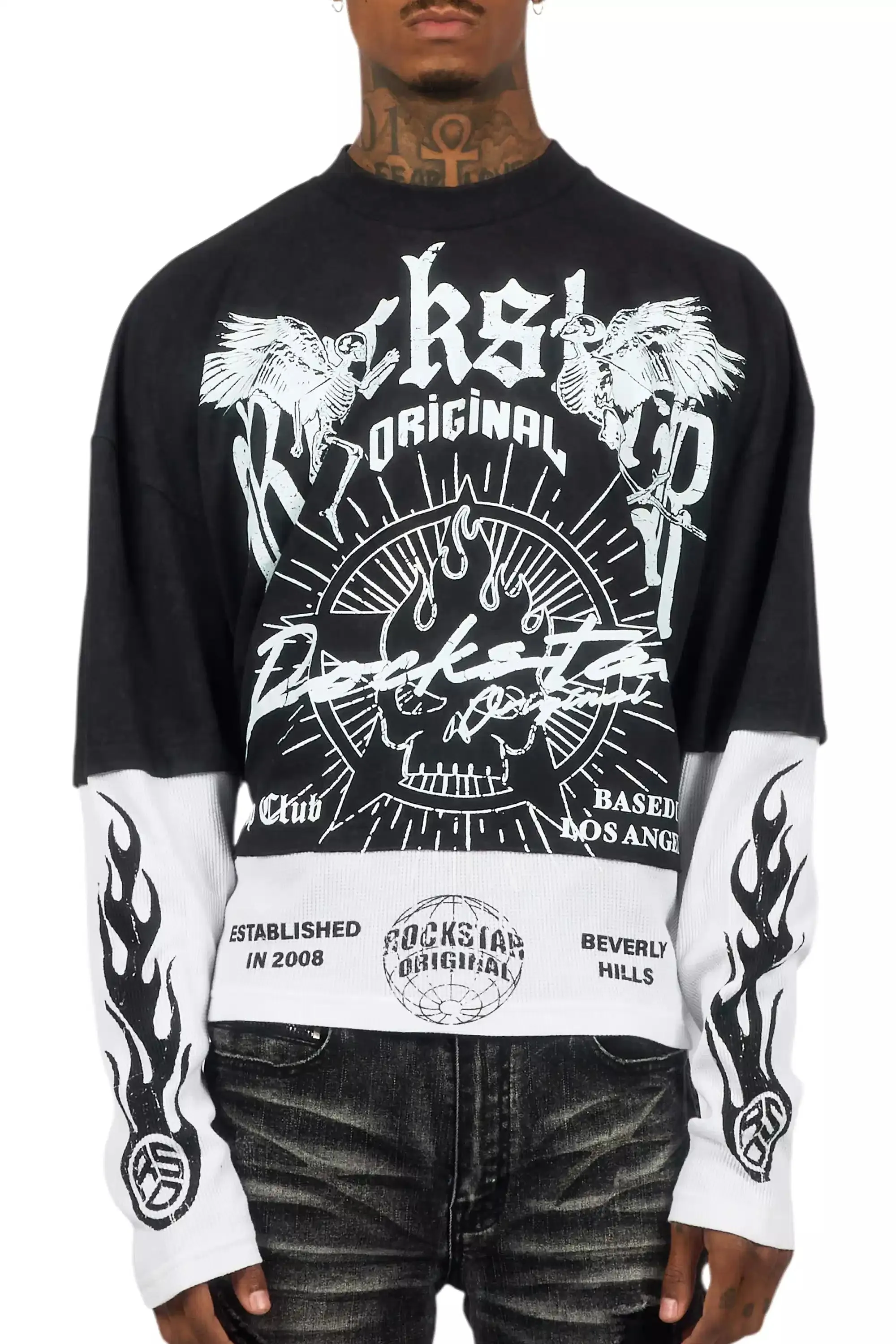 Tally Vintage Black/White Boxy Crop Double Layer Tee sold by Rockstar Original product image thumbnail 5