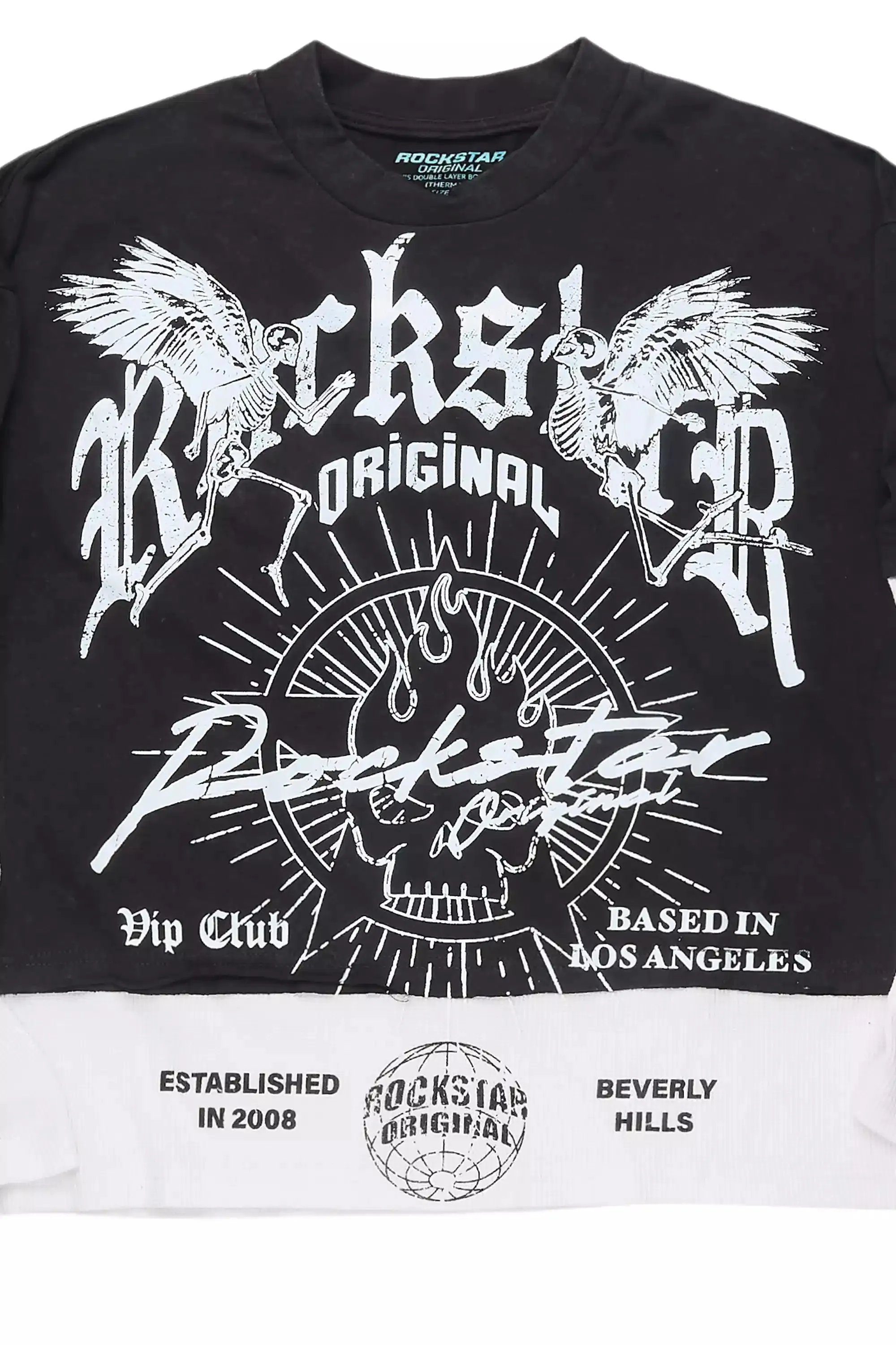 Tally Vintage Black/White Boxy Crop Double Layer Tee sold by Rockstar Original product image thumbnail 2