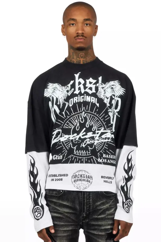 Tally Vintage Black/White Boxy Crop Double Layer Tee sold by Rockstar Original