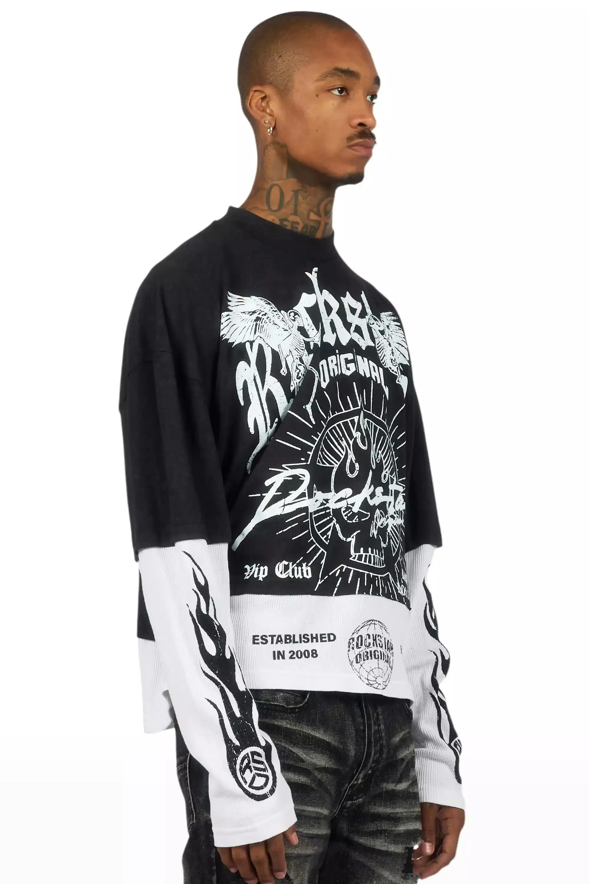 Tally Vintage Black/White Boxy Crop Double Layer Tee sold by Rockstar Original product image thumbnail 3