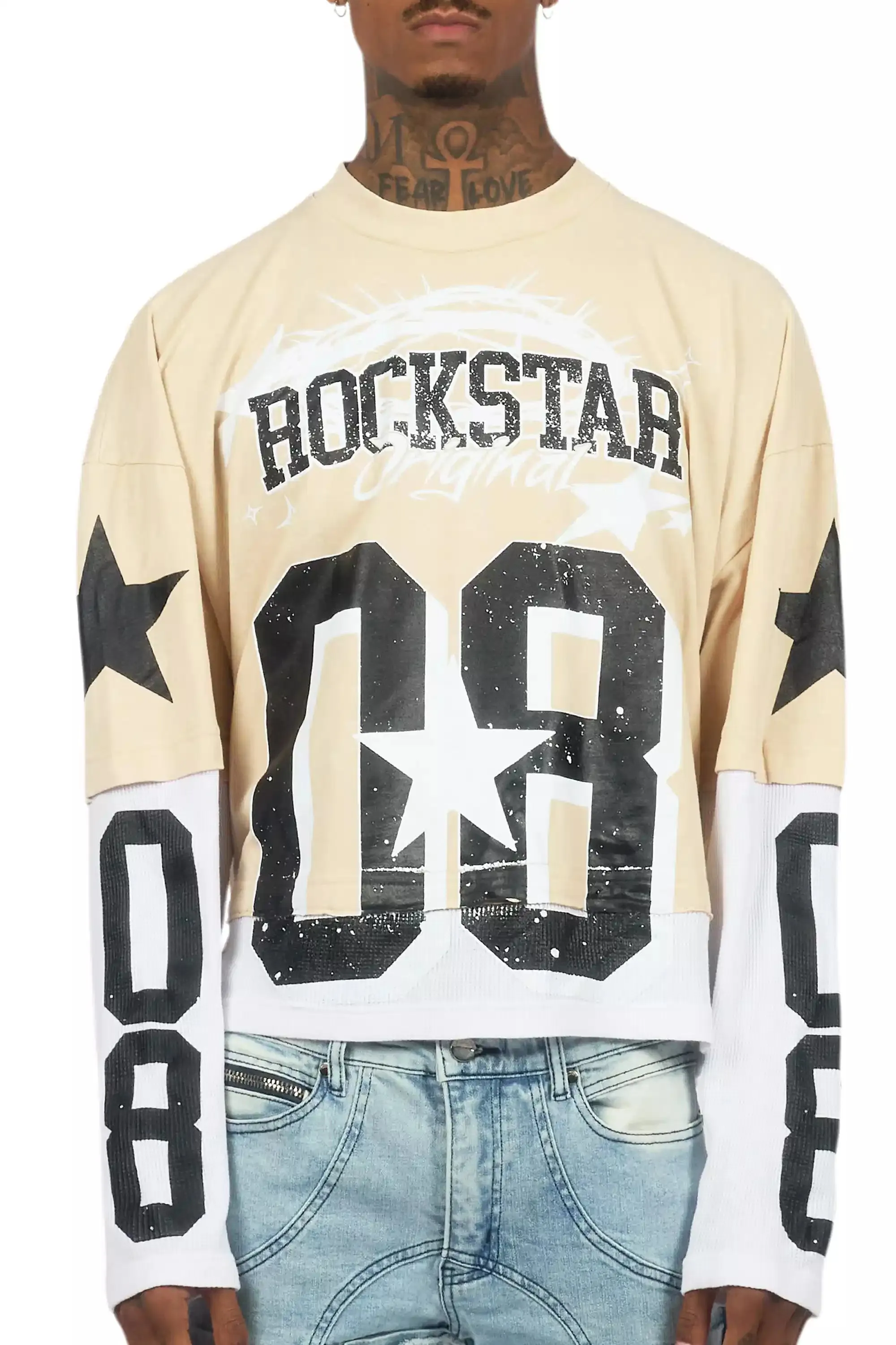 Allstar Beige/Black Boxy Crop Double Layer Tee sold by Rockstar Original product image thumbnail 5