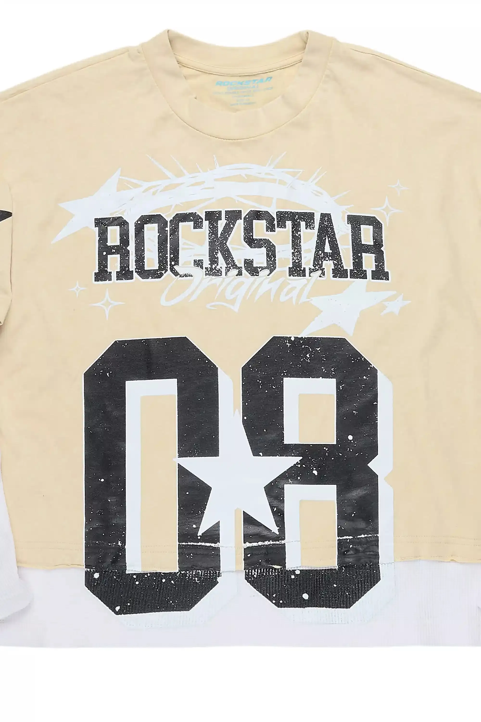 Allstar Beige/Black Boxy Crop Double Layer Tee sold by Rockstar Original product image thumbnail 2