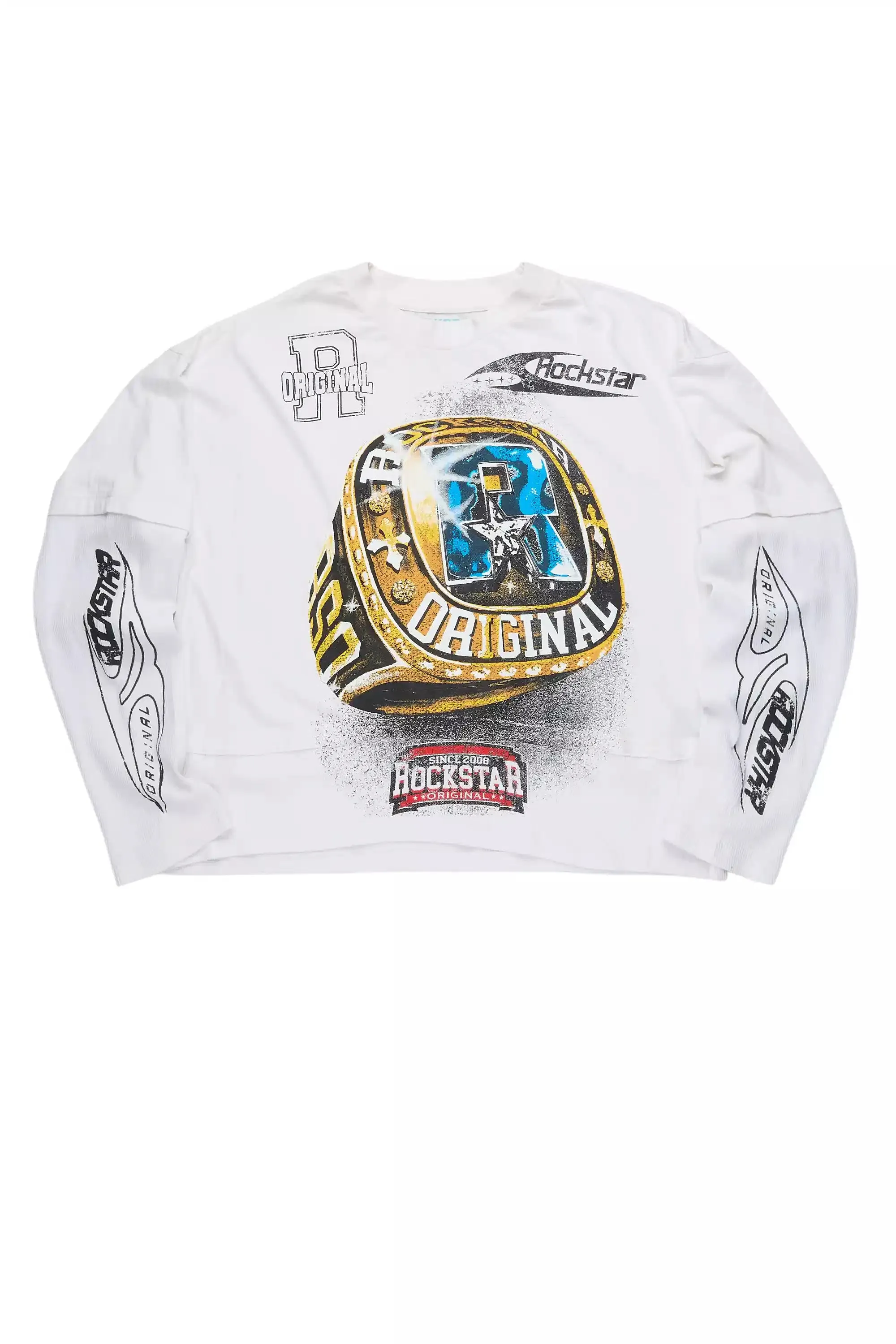 Gemchamp White/Black Boxy Crop Double Layer Tee sold by Rockstar Original