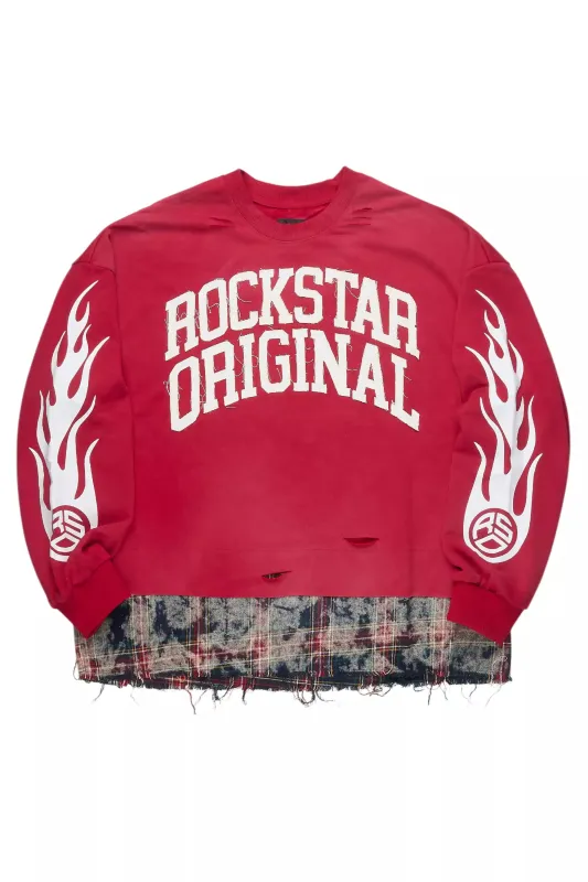 Swerve Red Graphic Flannel Crewneck sold by Rockstar Original