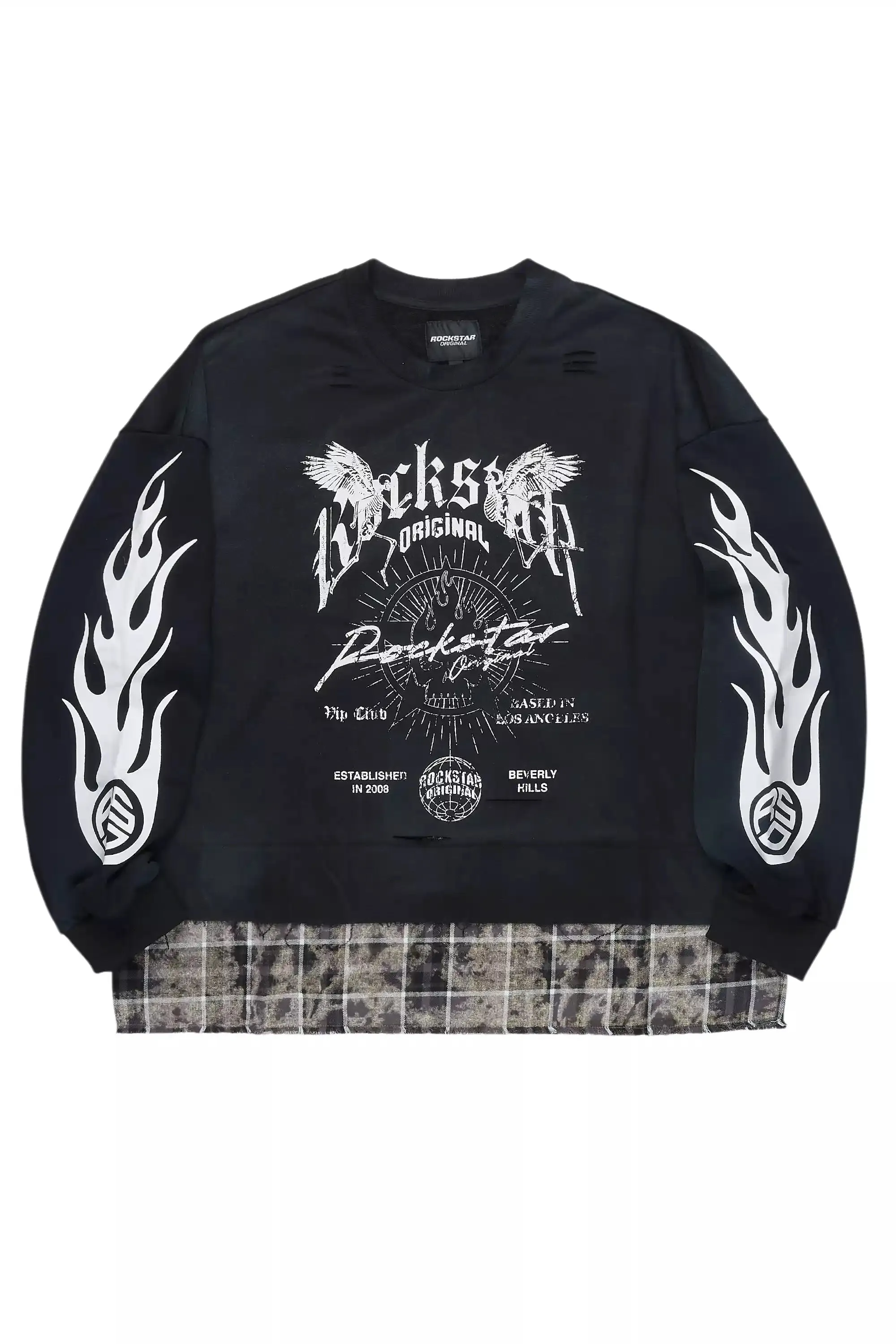 Hundo Black Graphic Flannel Crewneck sold by Rockstar Original