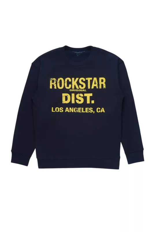 Boys Koen Navy/Yellow Graphic Crewneck made by Rockstar Original