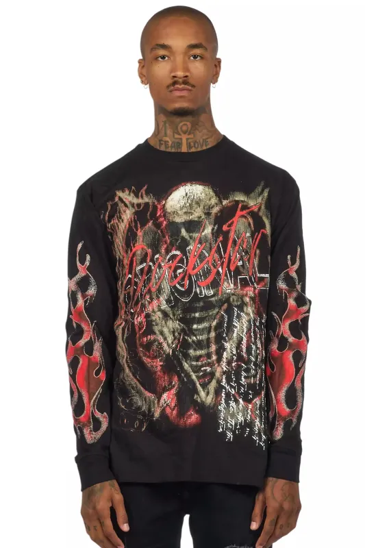 Scipt Black/Red Long Sleeve Graphic T-Shirt sold by Rockstar Original