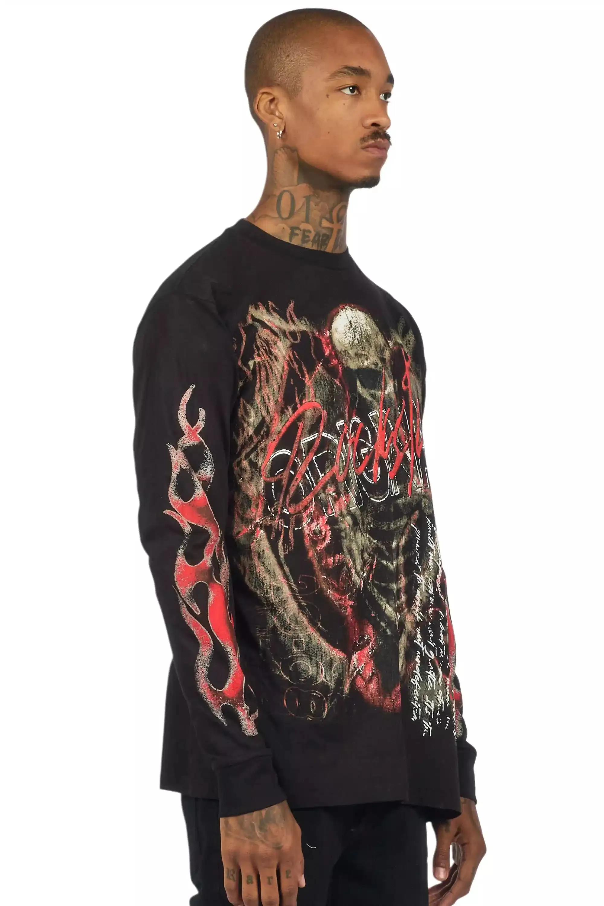 Scipt Black/Red Long Sleeve Graphic T-Shirt sold by Rockstar Original product image thumbnail 3
