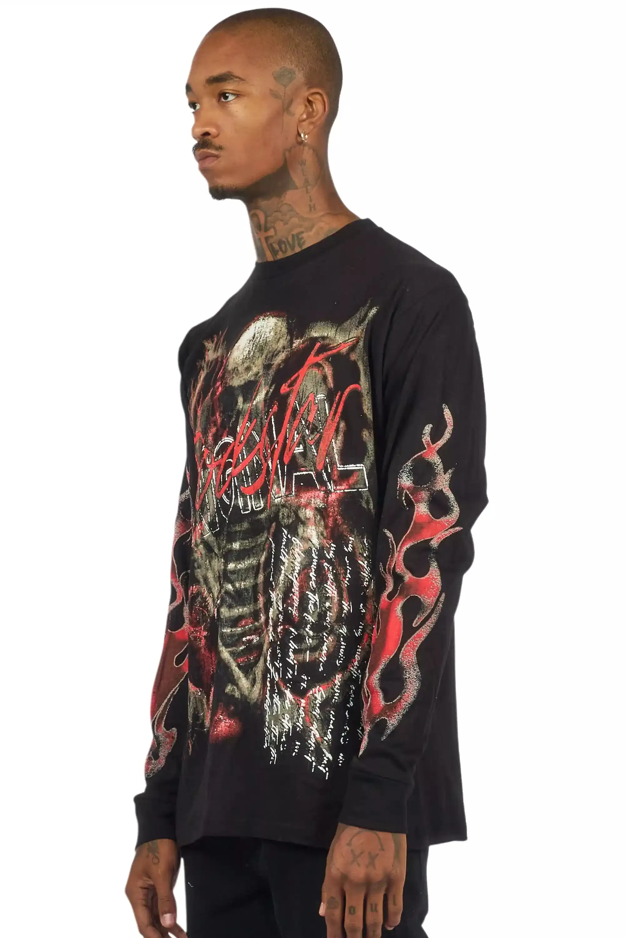 Scipt Black/Red Long Sleeve Graphic T-Shirt sold by Rockstar Original product image thumbnail 4