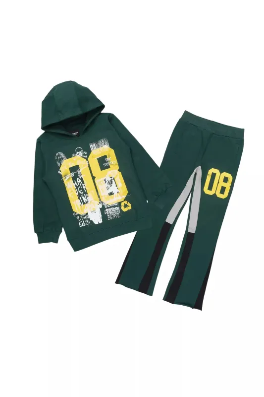 Boys Beau Green/Yellow Hoodie Stacked Flare Track Set sold by Rockstar Original