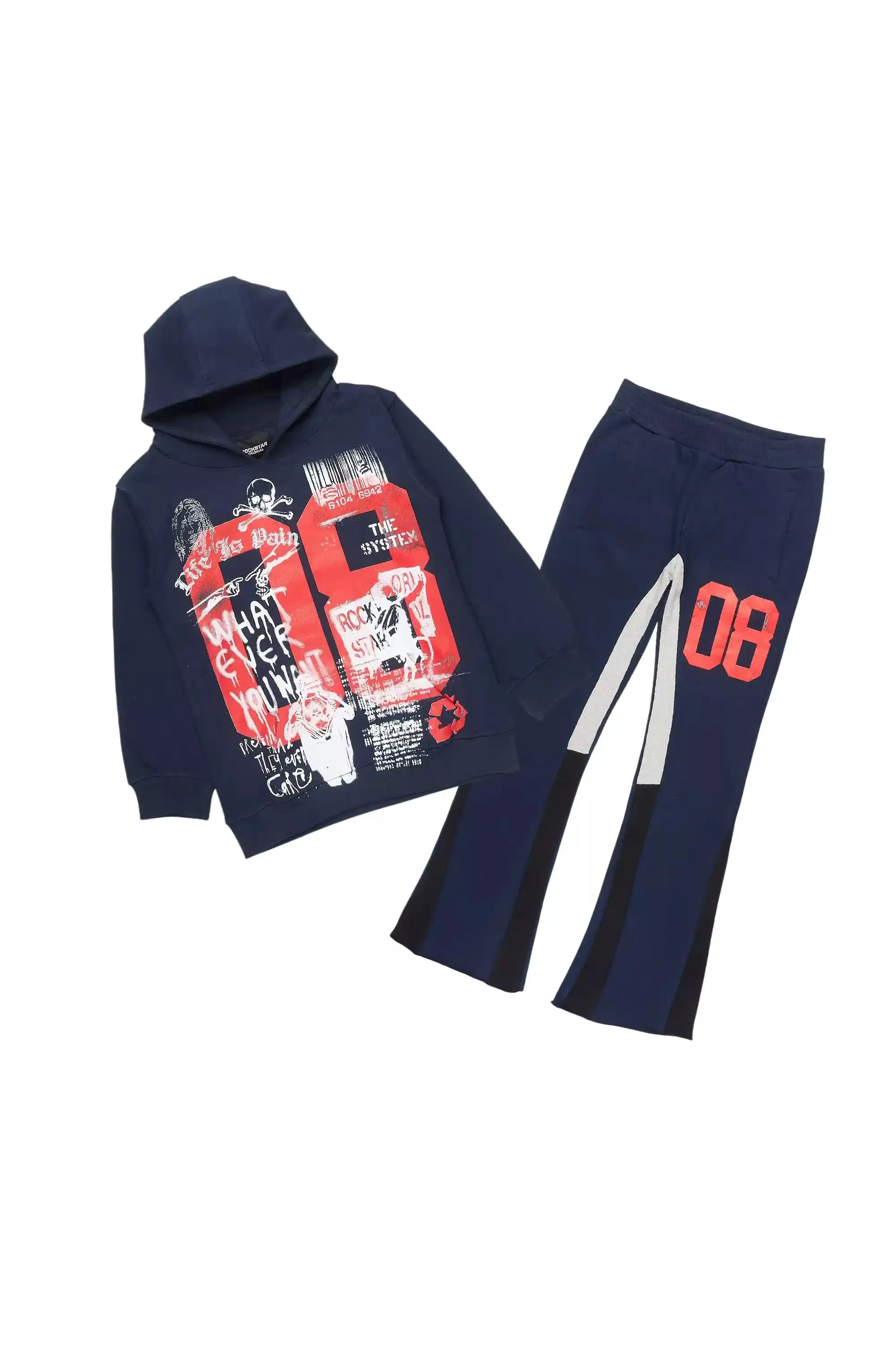 Boys Beau Navy/Red Hoodie Stacked Flare Track Set sold by Rockstar Original