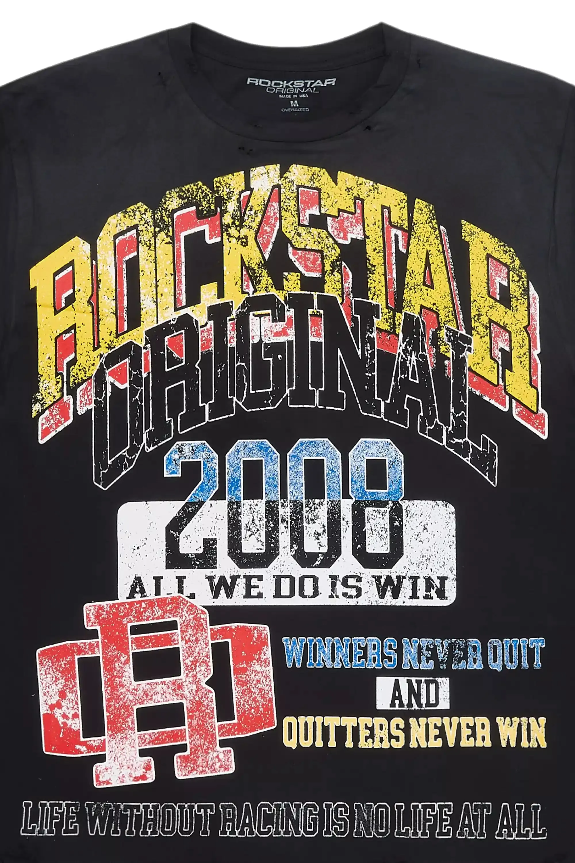 Colorful Race Black Oversized Distressed Graphic T-Shirt sold by Rockstar Original product image thumbnail 2