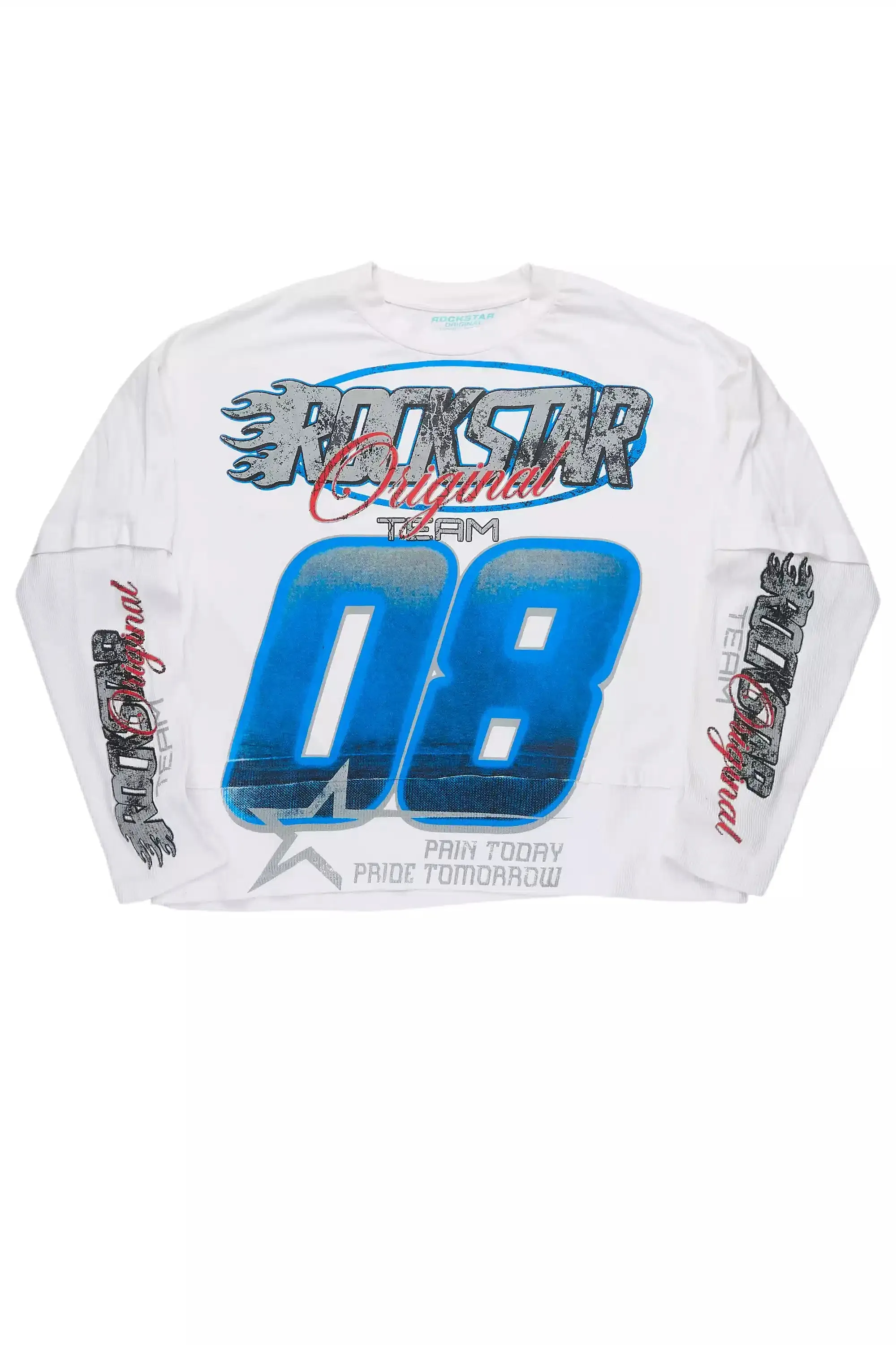 Ryker White/Blue Boxy Crop Double Layer Tee sold by Rockstar Original