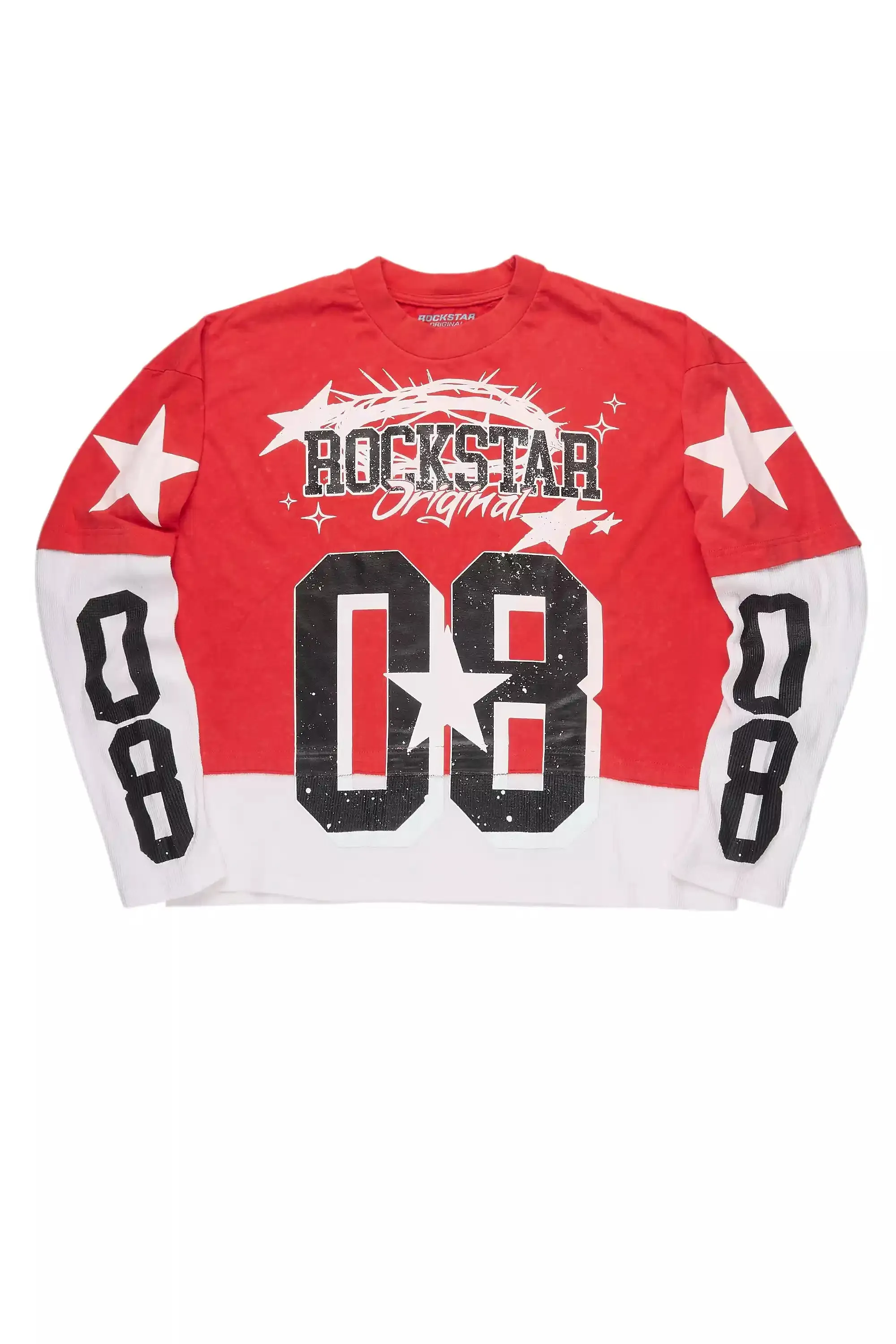 Allstar Red/White Boxy Crop Double Layer Tee sold by Rockstar Original