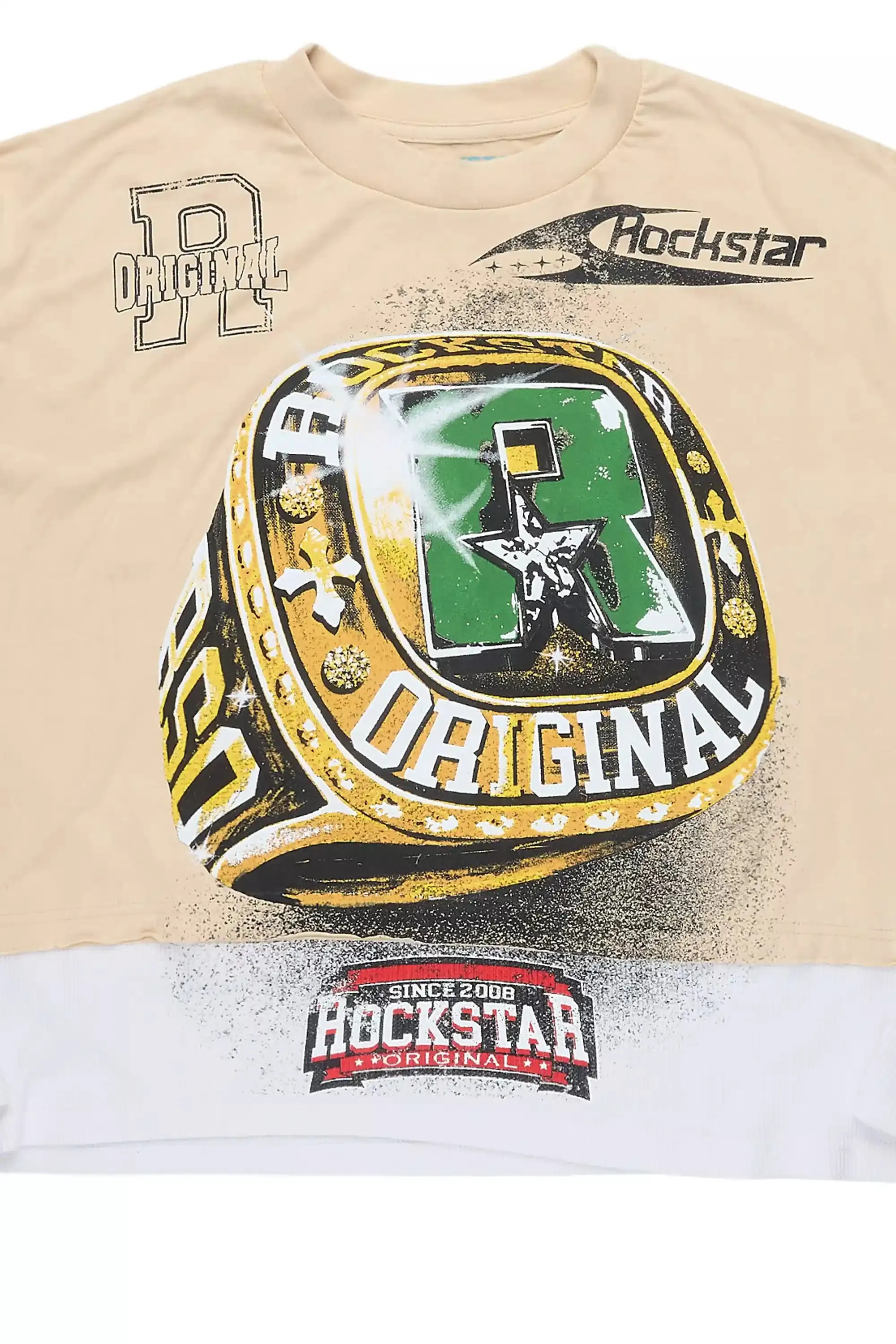 Gemchamp Beige/Red Boxy Crop Double Layer Tee sold by Rockstar Original product image thumbnail 2