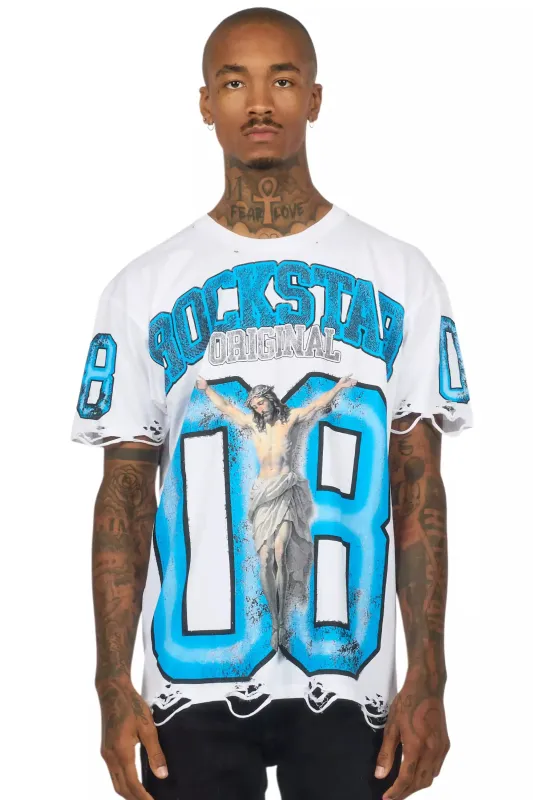 Fields White/Blue Oversized Graphic T-Shirt sold by Rockstar Original