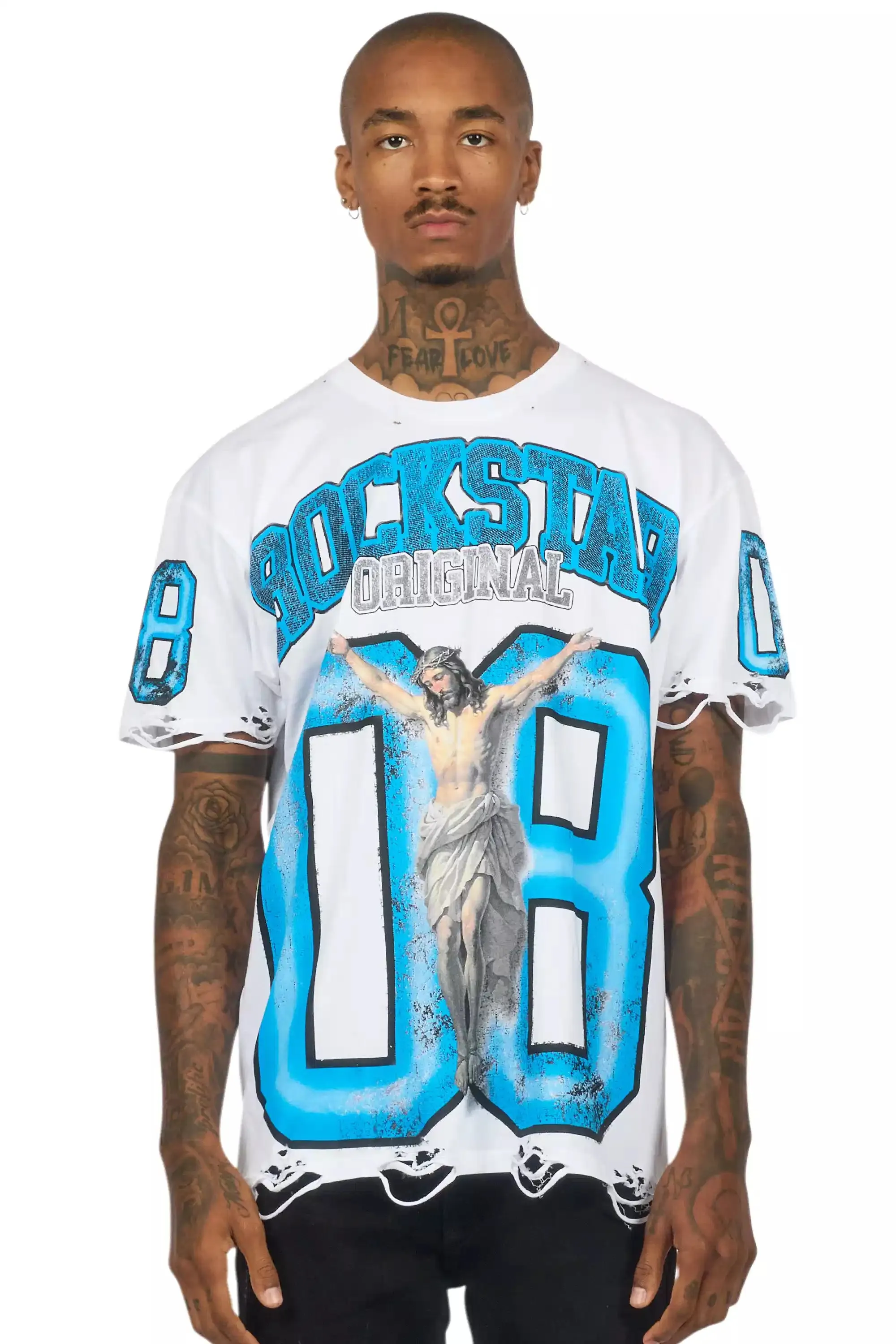 Fields White/Blue Oversized Graphic T-Shirt sold by Rockstar Original