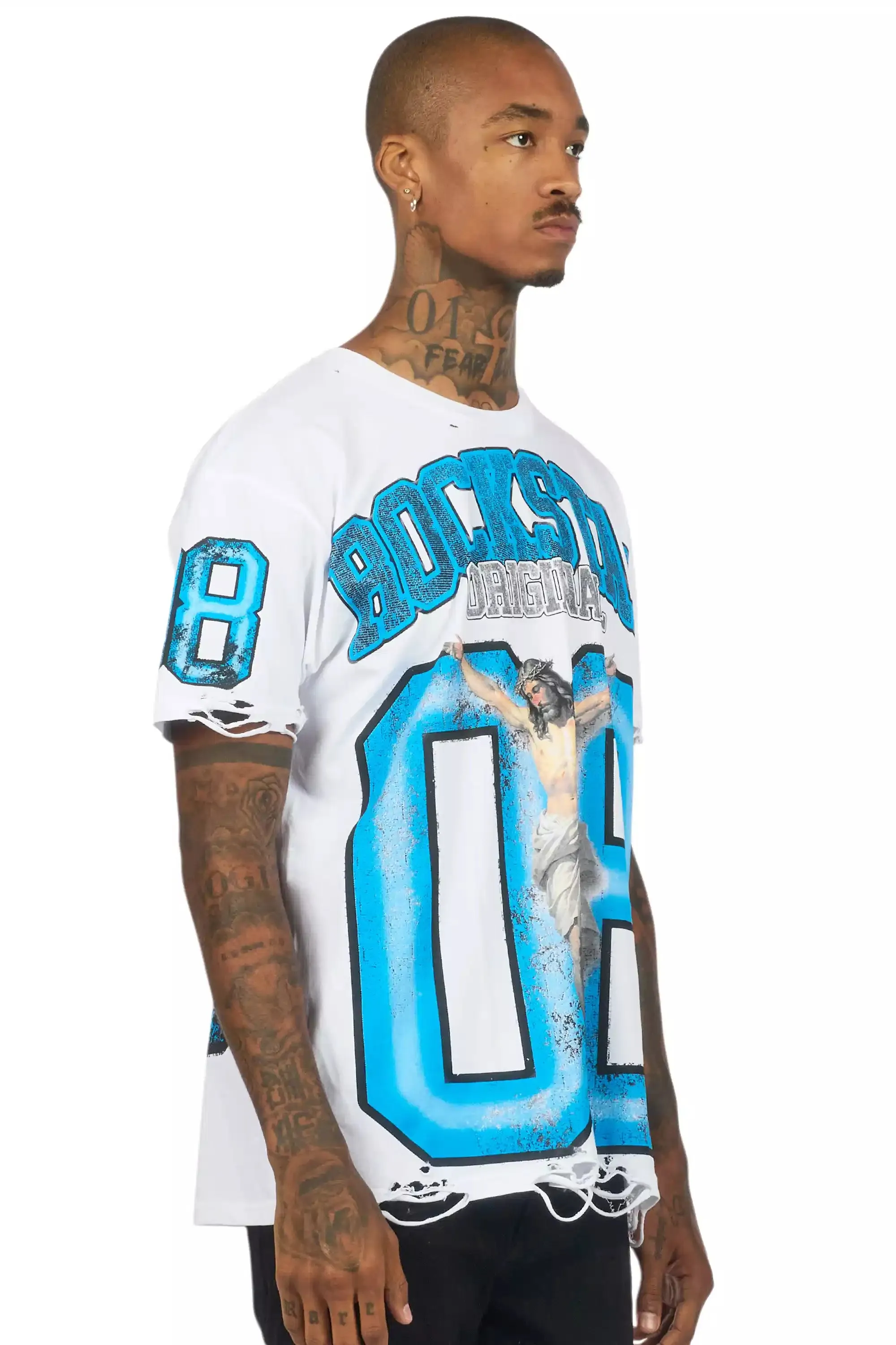 Fields White/Blue Oversized Graphic T-Shirt sold by Rockstar Original product image thumbnail 3