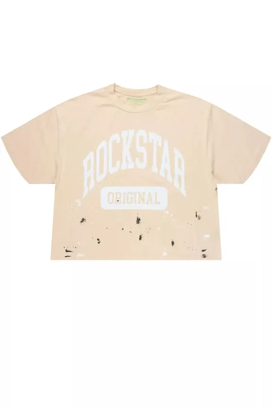 Rainer Beige/White Boxy Crop T-Shirt sold by Rockstar Original