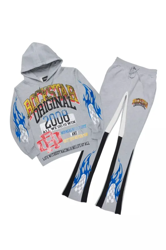Colorful Race Heather Grey Hoodie Stacked Track Set sold by Rockstar Original