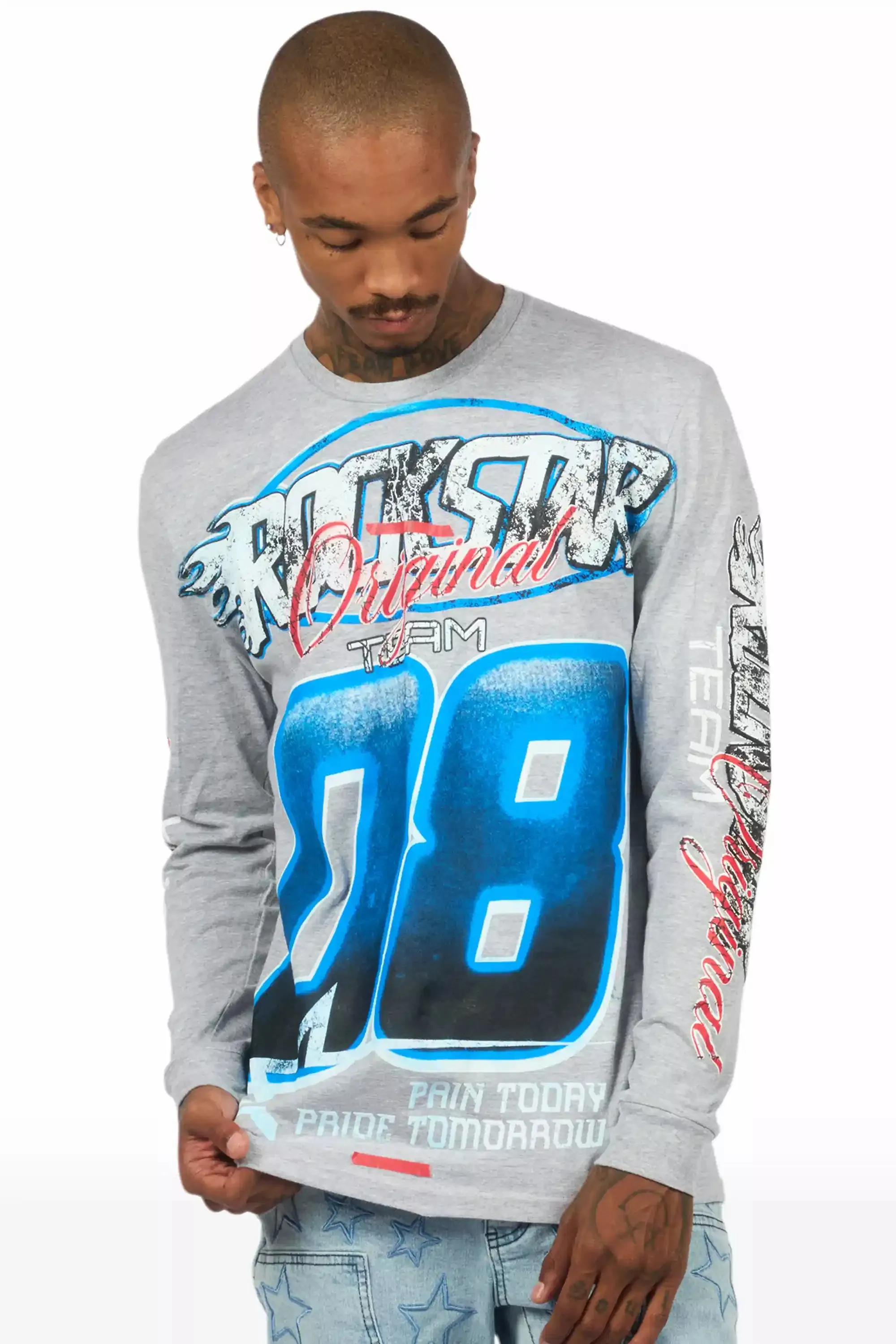 Ryker Heather Grey/Blue Long Sleeve Graphic T-Shirt sold by Rockstar Original product image thumbnail 3