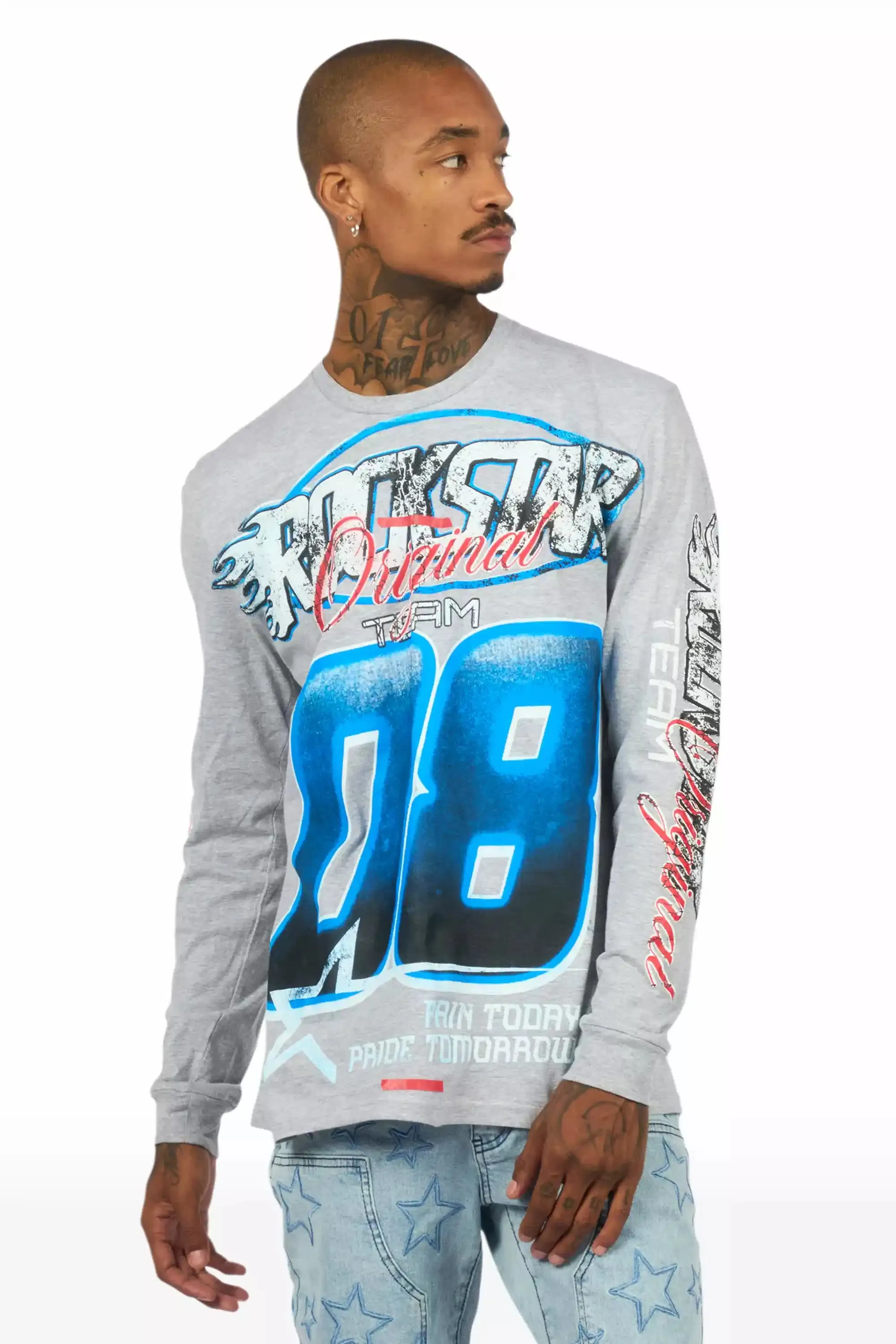 Ryker Heather Grey/Blue Long Sleeve Graphic T-Shirt sold by Rockstar Original product image thumbnail 4
