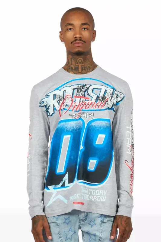 Ryker Heather Grey/Blue Long Sleeve Graphic T-Shirt sold by Rockstar Original