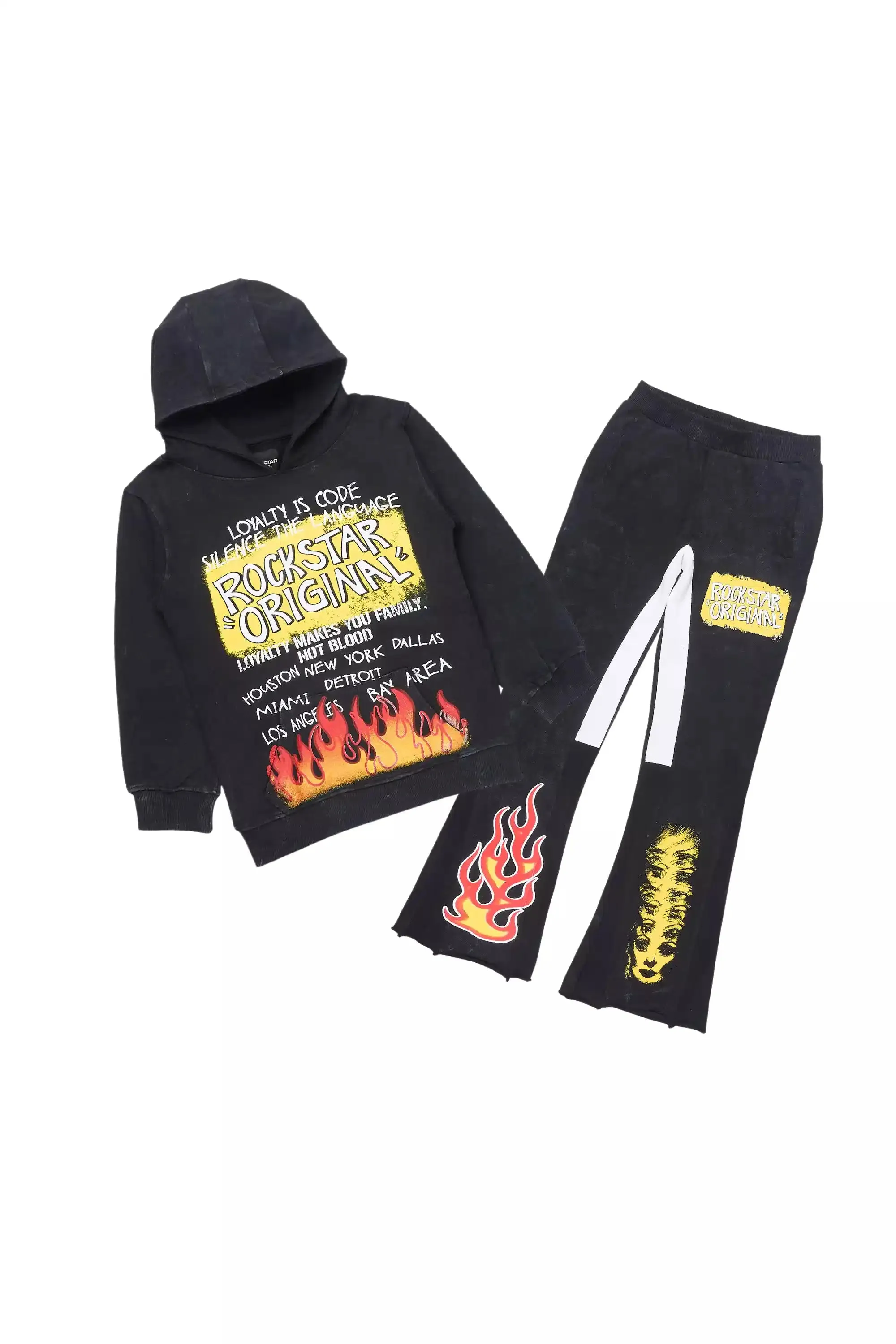 Boys Beno Vintage Black Stacked Flare Track Set sold by Rockstar Original