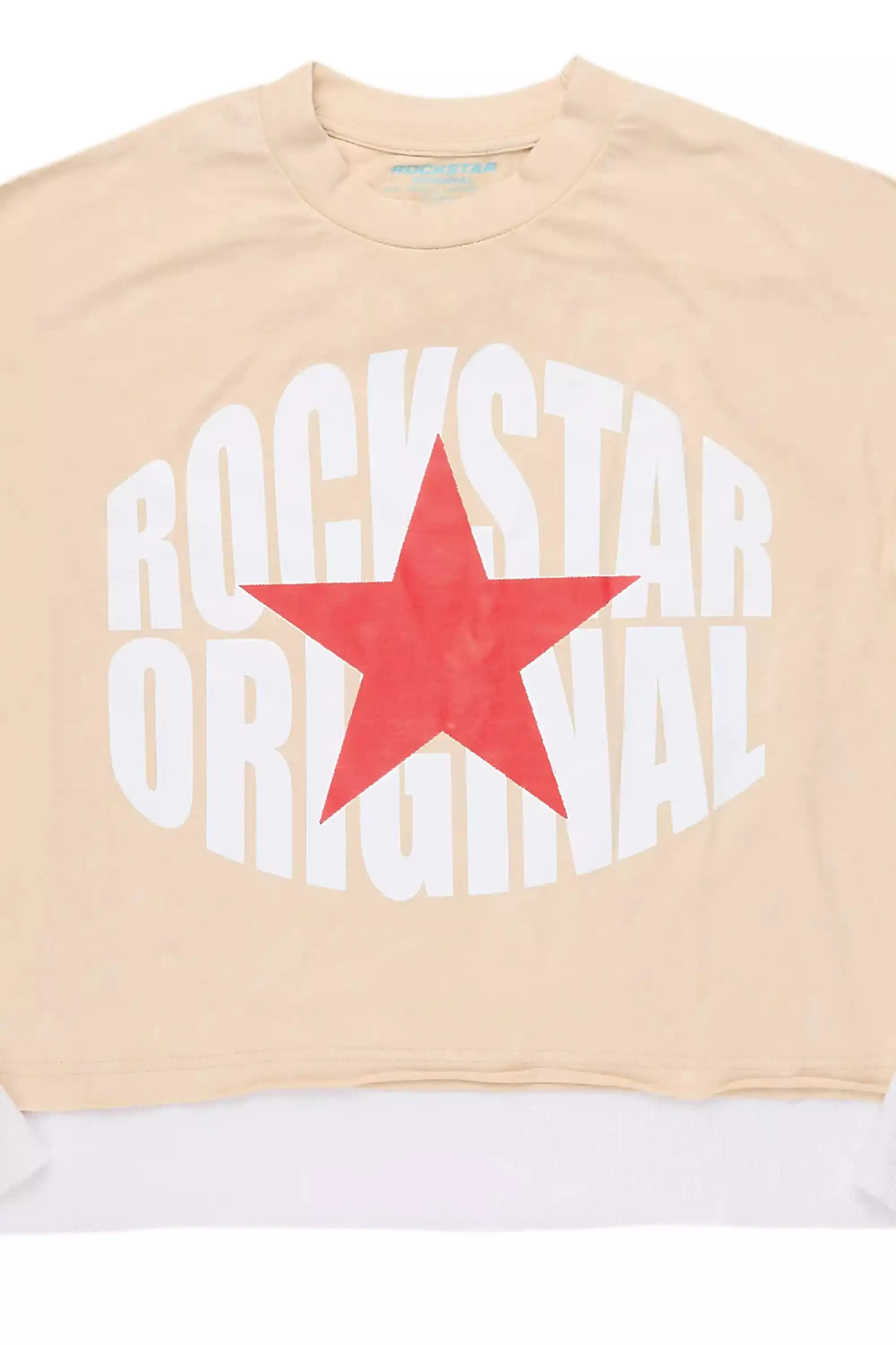 States Beige/White Boxy Crop Double Layer Tee sold by Rockstar Original product image thumbnail 2