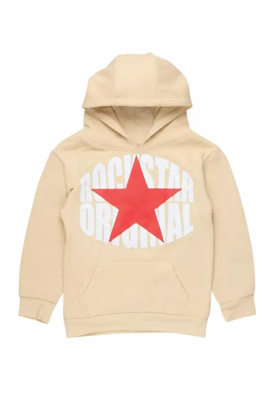 Boys Ezra Beige/Red Graphic Hoodie made by Rockstar Original
