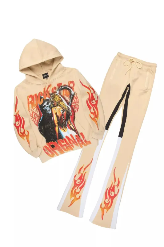 Zo Beige/Red Hoodie/Super Stacked Track Set sold by Rockstar Original