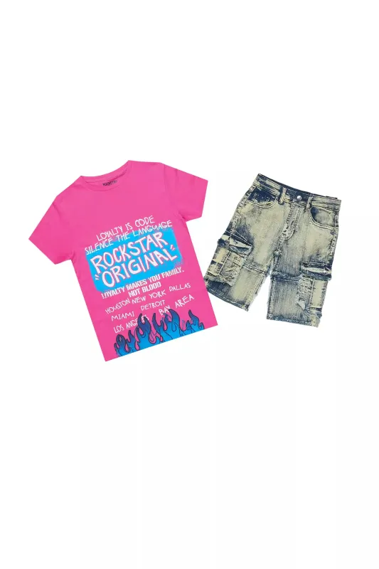 Girls Kammy Hot Pink T-Shirt/Denim Short Set sold by Rockstar Original