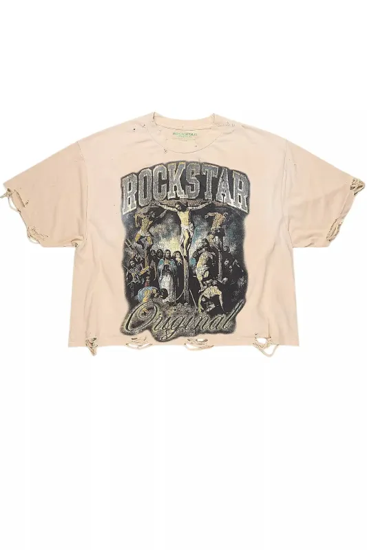 Waller Beige/Blue Boxy Crop T-Shirt sold by Rockstar Original