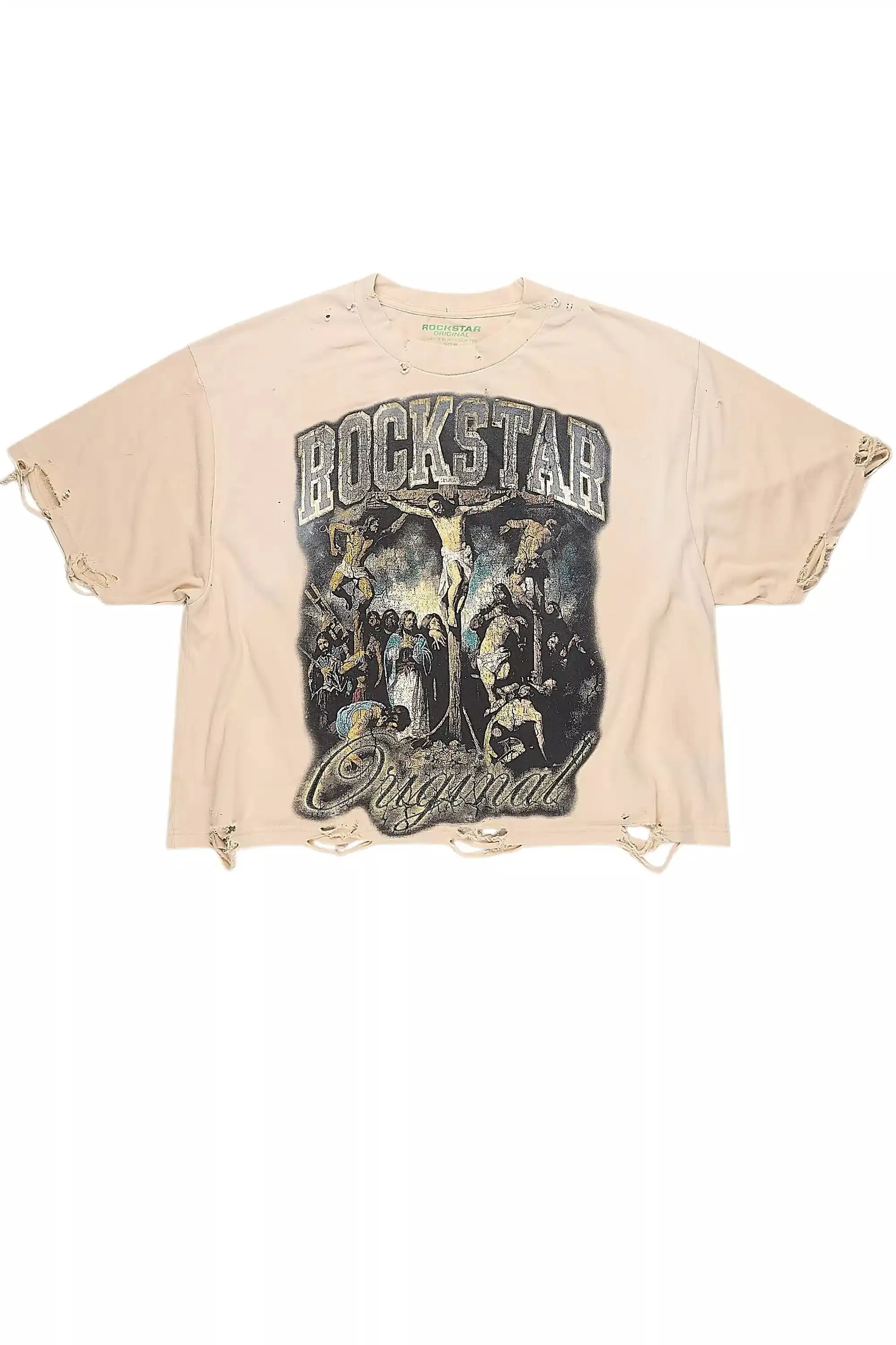 Waller Beige/Blue Boxy Crop T-Shirt sold by Rockstar Original